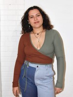 Studio Citizen Wrap Top in Brown and Sage Rib