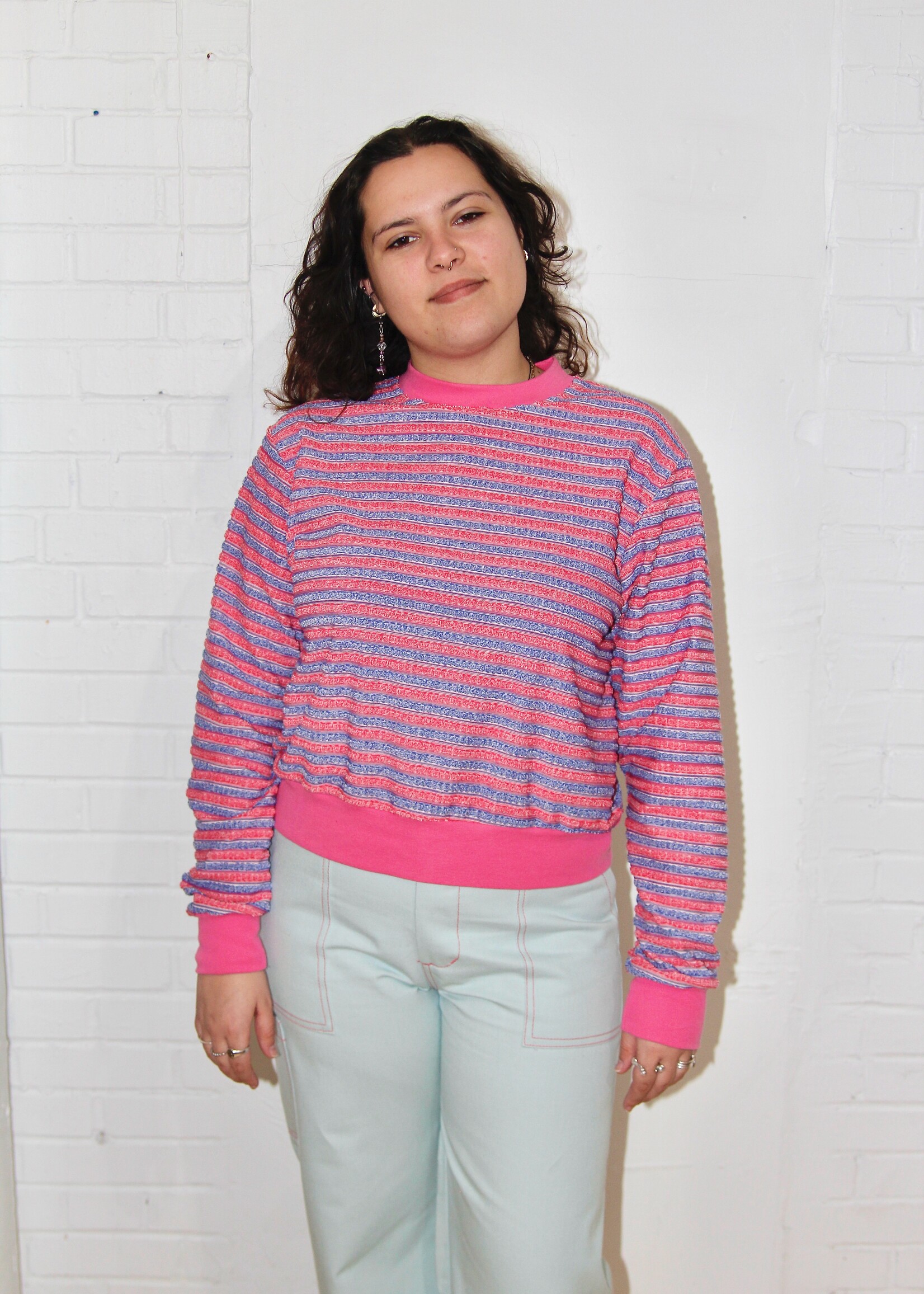 Studio Citizen Studio Citizen Crewneck Sweater in Pink and Blue Towel Stripe