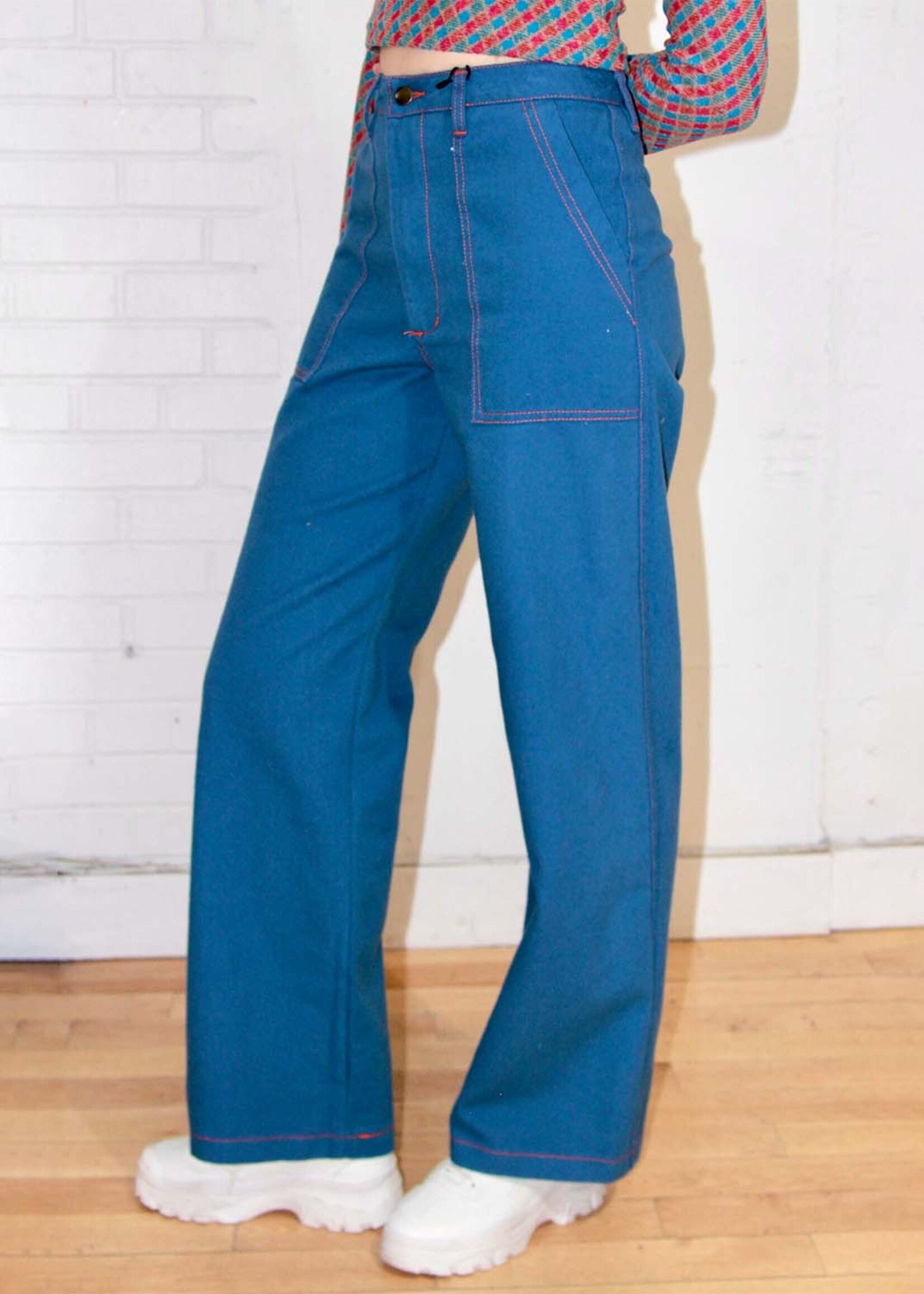 Studio Citizen Carpenter Pants in Blue with Orange Top Stitch