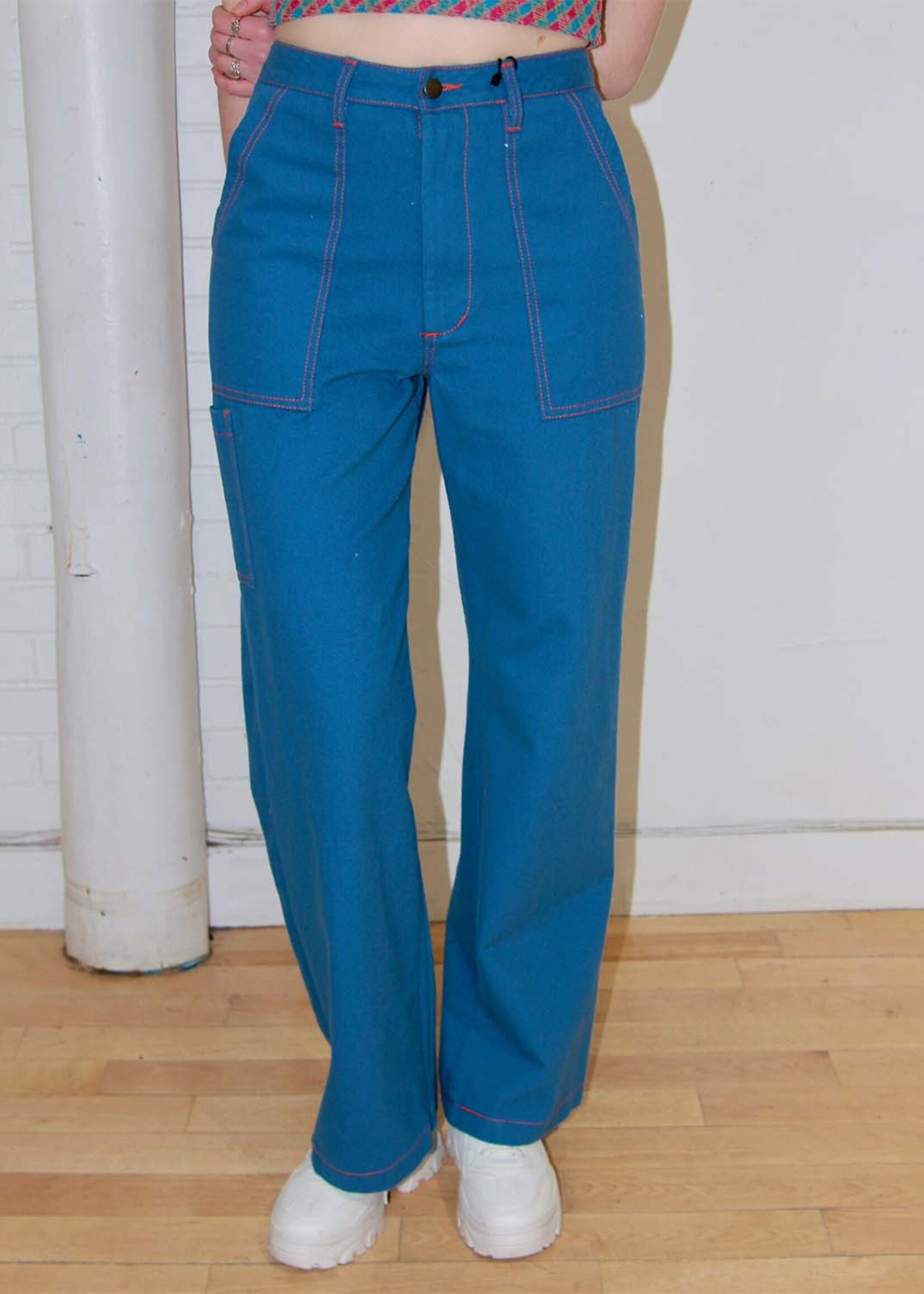 Studio Citizen Carpenter Pants in Blue with Orange Top Stitch