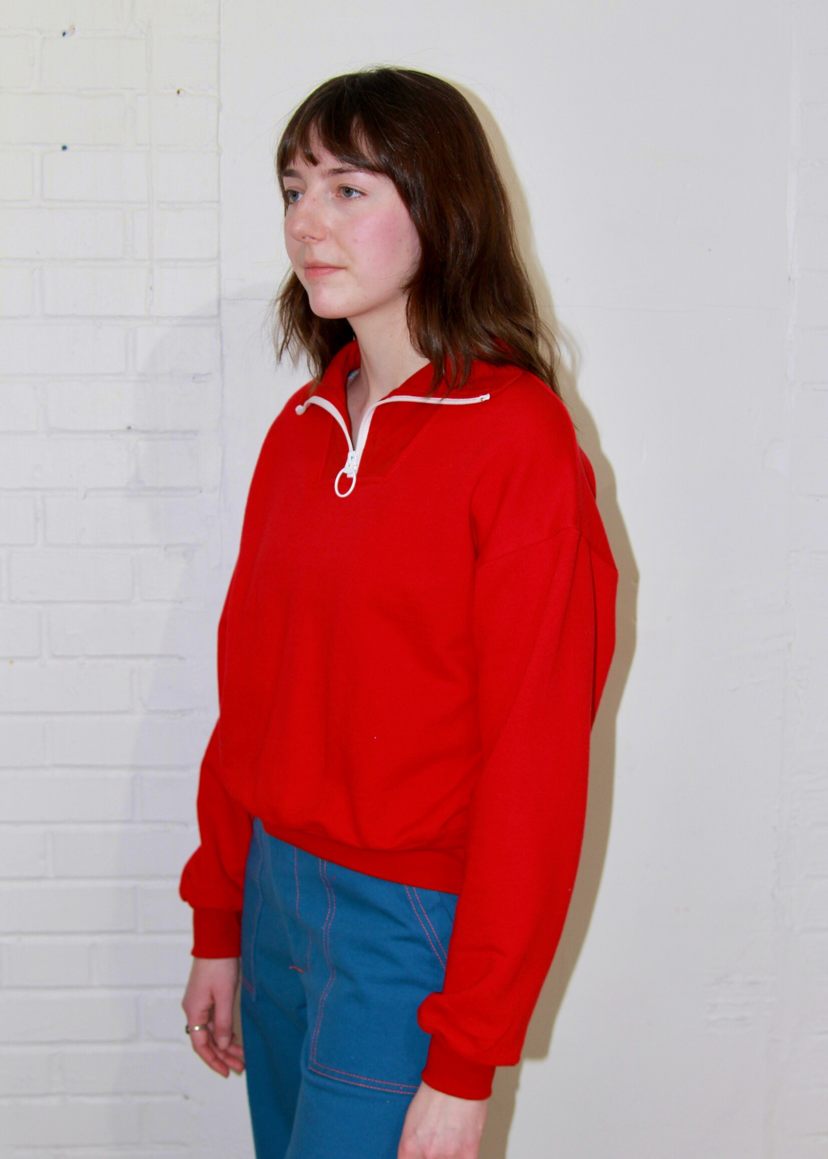 Studio Citizen Half Zip Sweater in Red with White Zipper
