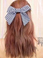 Studio Citizen Upcycled Hair Bow - Navy Gingham Linen