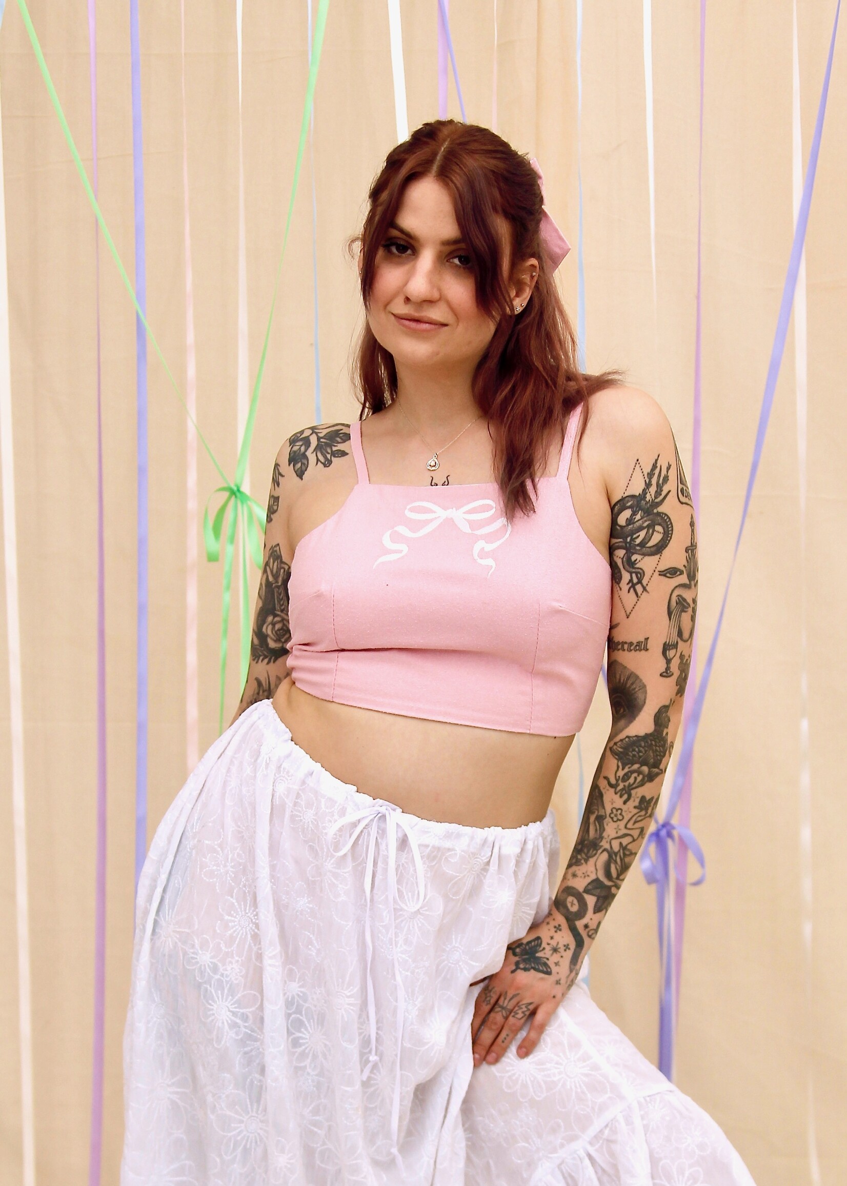 Studio Citizen Studio Citizen Tie-Back Top in Baby Pink Raw Silk