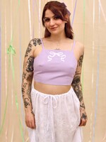 Studio Citizen Tie-Back Top in Lavender Raw Silk with Bow Embroidery