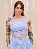 Studio Citizen Tie-Back Top in Baby Blue Raw Silk with Bow Embroidery