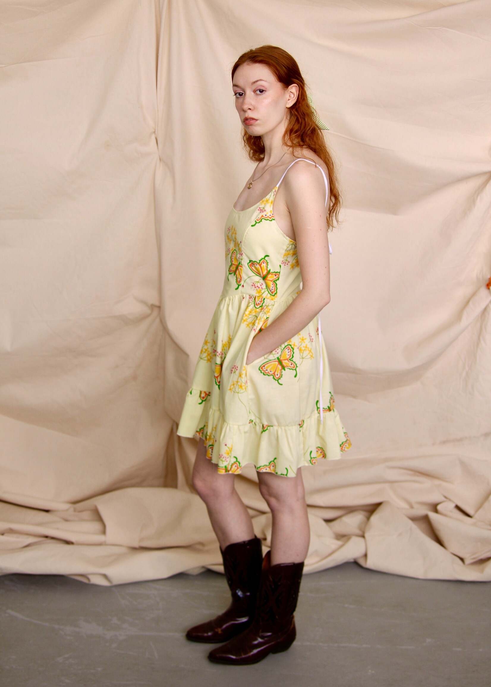 Studio Citizen Studio Citizen Upcycled Maiden Dress in Yellow Butterfly Cotton - Size Small