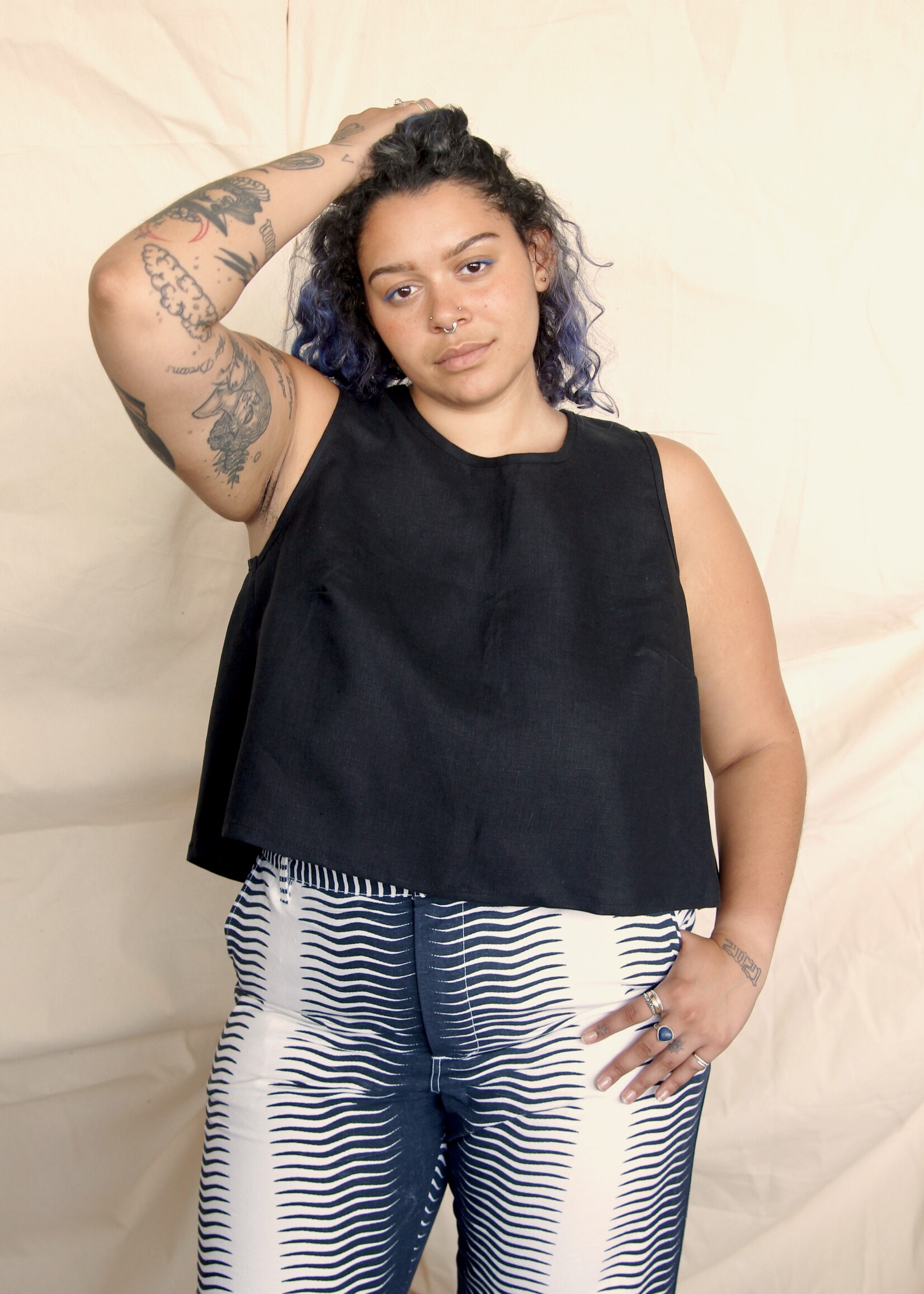 Studio Citizen Studio Citizen Open Back Tank Top in Black Linen