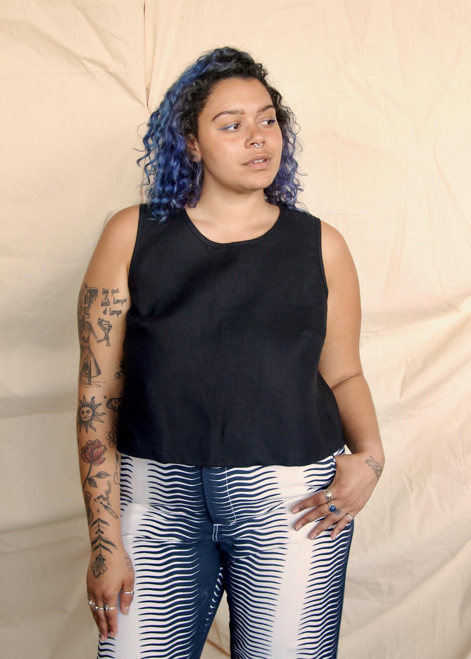 Studio Citizen Studio Citizen Open Back Tank Top in Black Linen