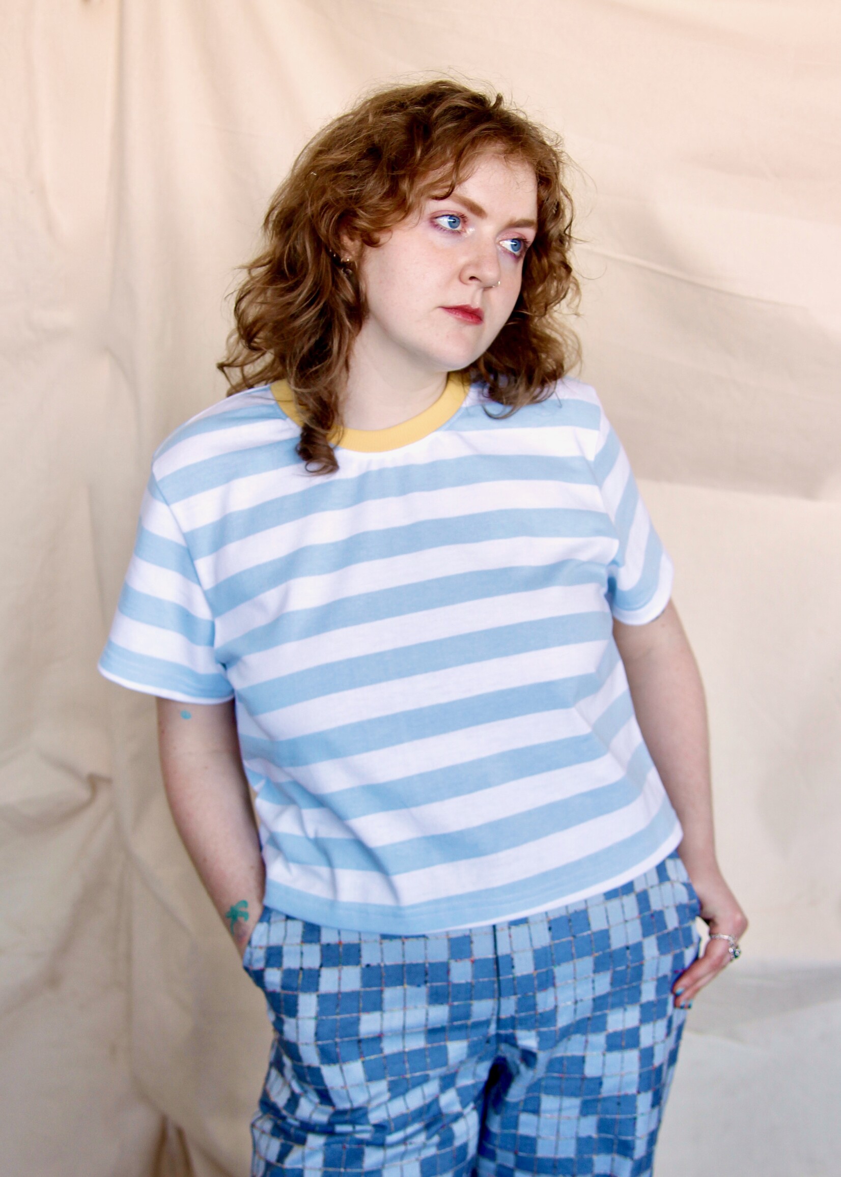 Studio Citizen Studio Citizen Cropped Tee in Blue Stripe