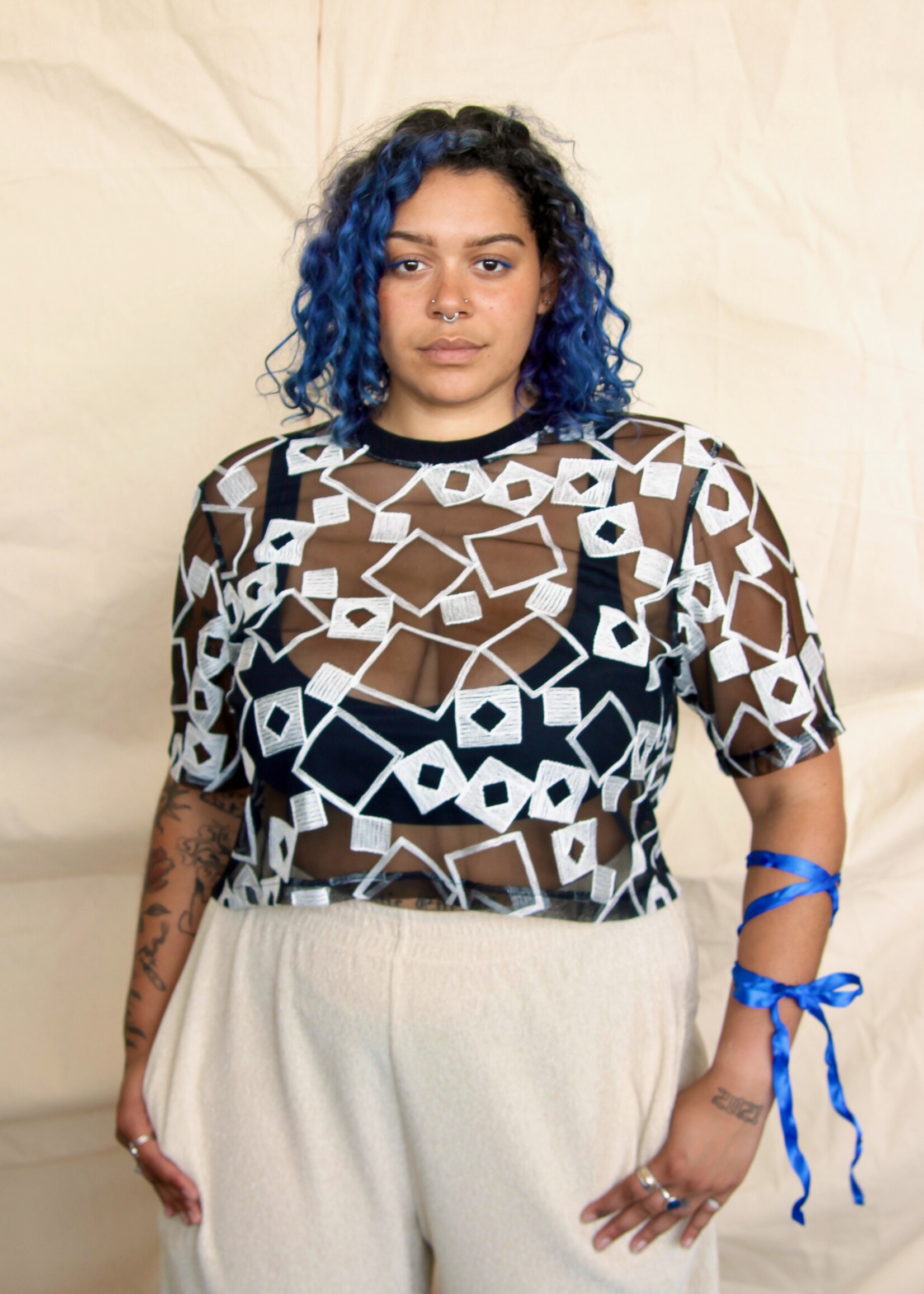 Studio Citizen Studio Citizen Boxy Tee in Black and White Geometric  Mesh