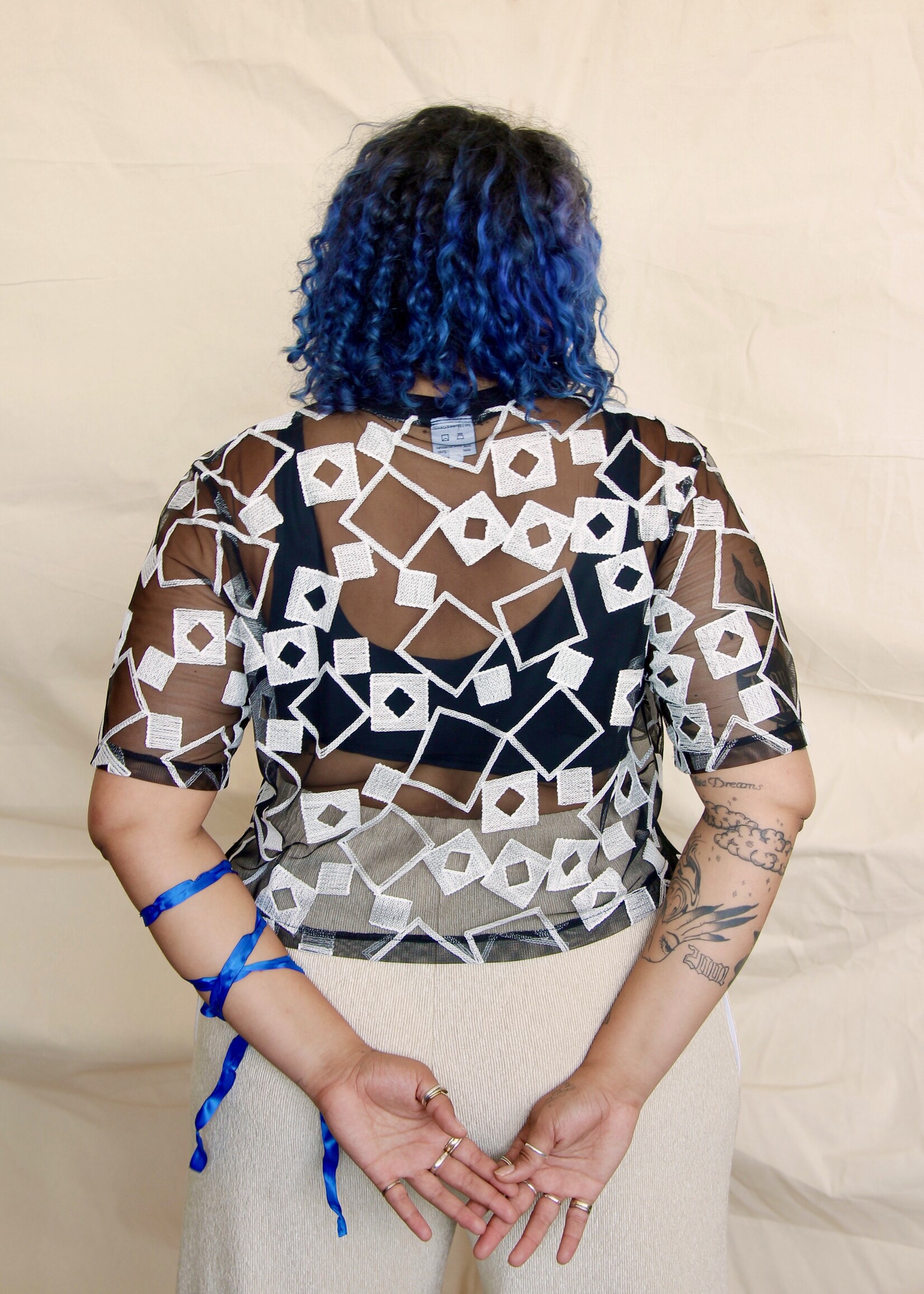 Studio Citizen Boxy Tee in Black and White Geometric Mesh Studio Citizen Boxy Tee in Black and White Geometric Mesh