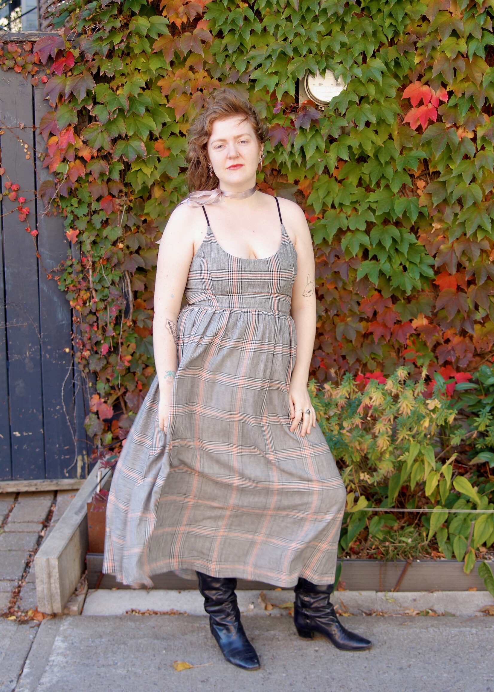 Studio Citizen Studio Citizen Maiden Dress in Black, Cream and Orange Plaid