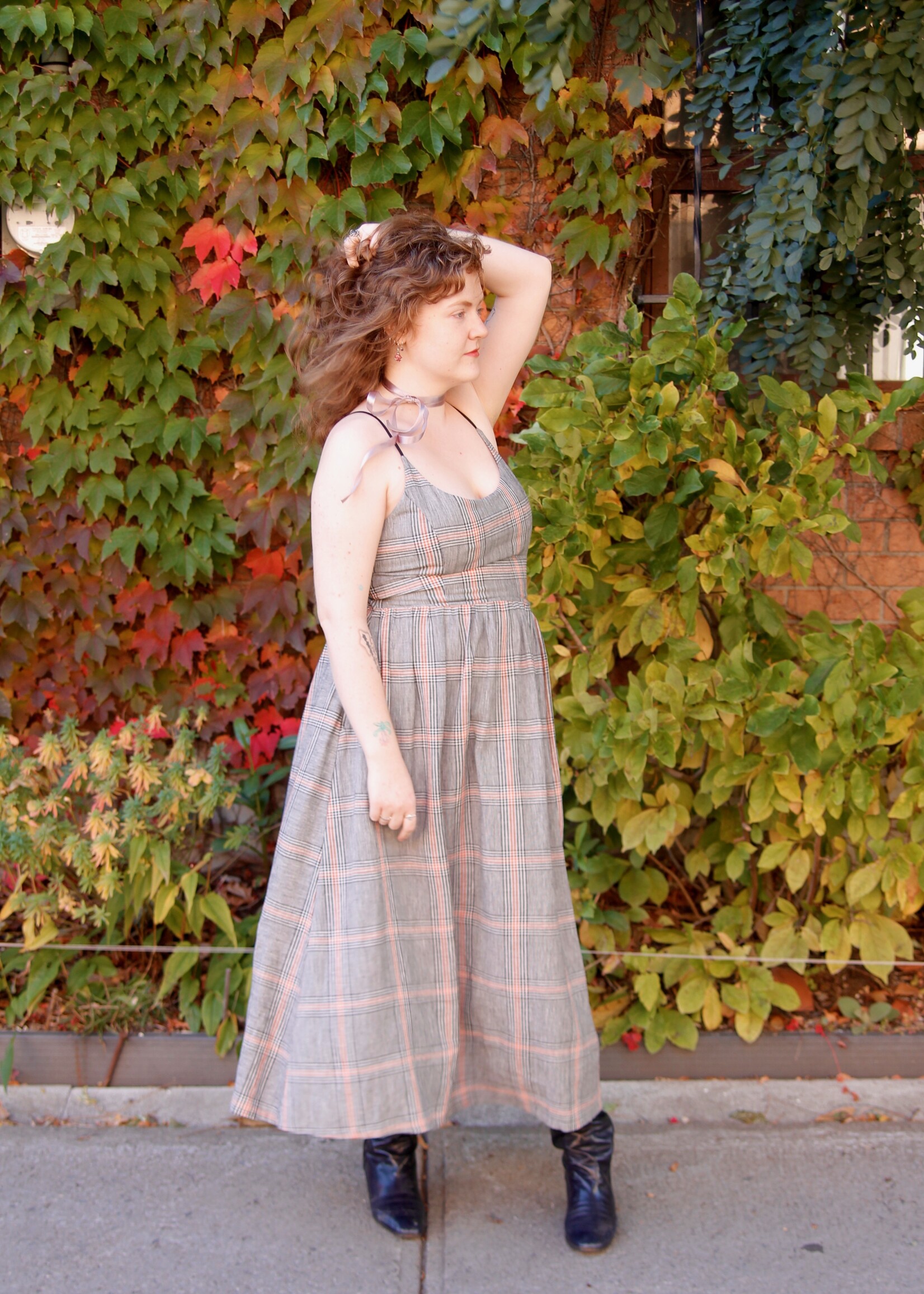Studio Citizen Studio Citizen Maiden Dress in Black, Cream and Orange Plaid