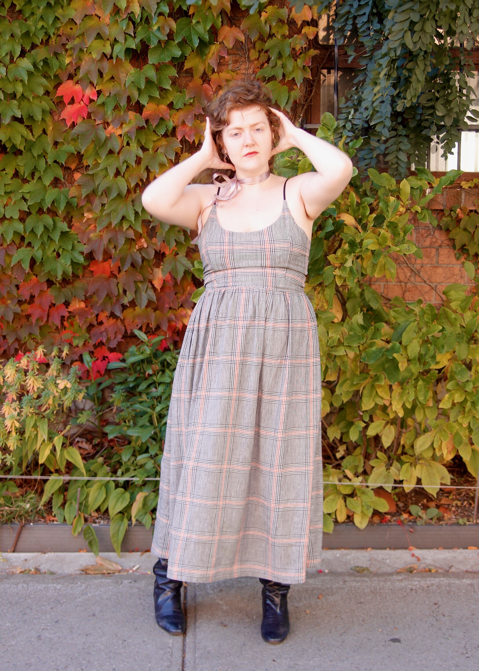 Studio Citizen Studio Citizen Maiden Dress in Black, Cream and Orange Plaid