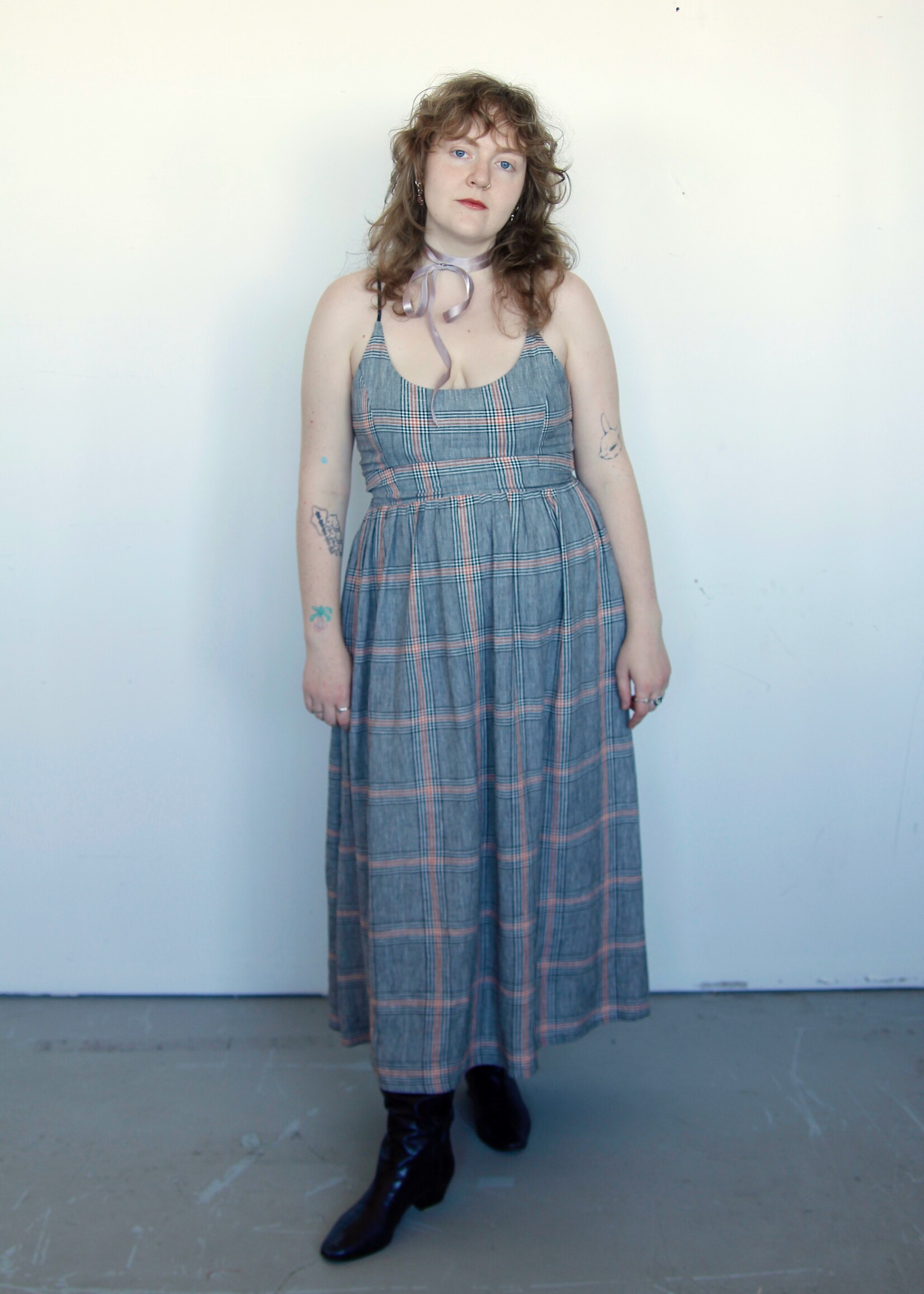 Studio Citizen Studio Citizen Maiden Dress in Black, Cream and Orange Plaid