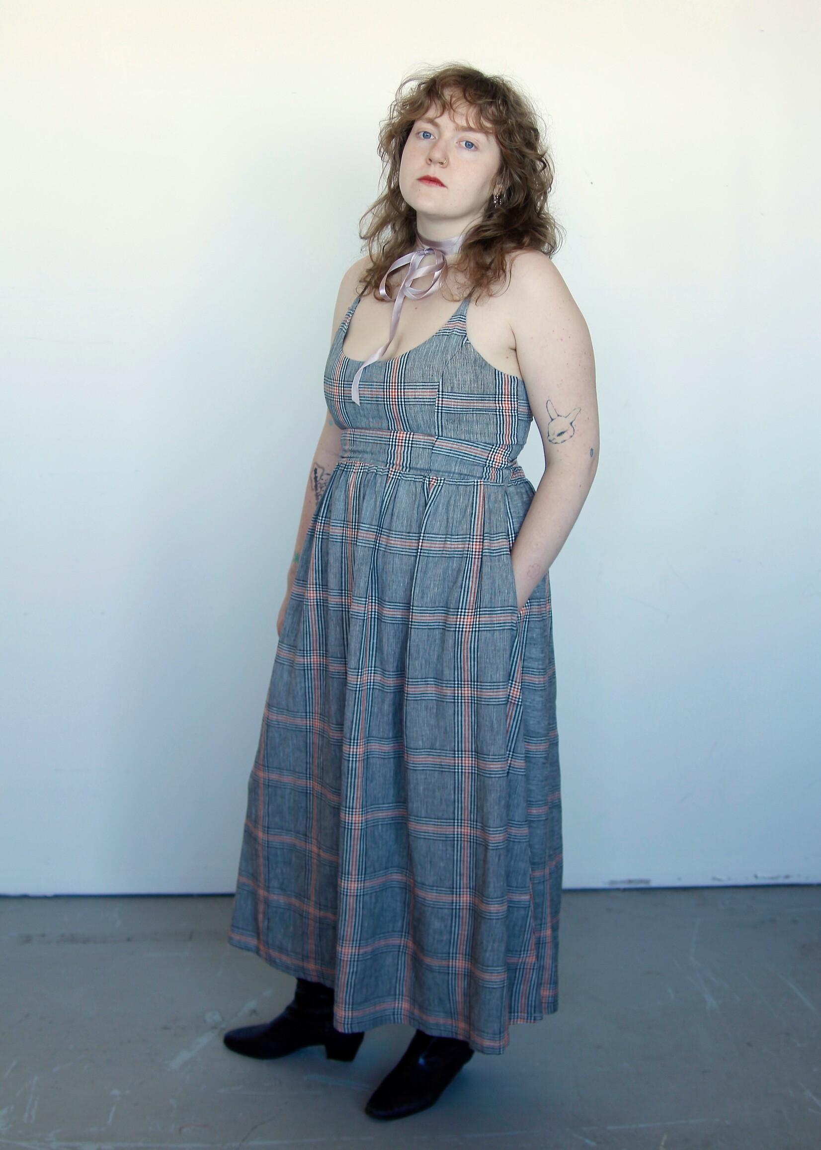 Studio Citizen Studio Citizen Maiden Dress in Black, Cream and Orange Plaid