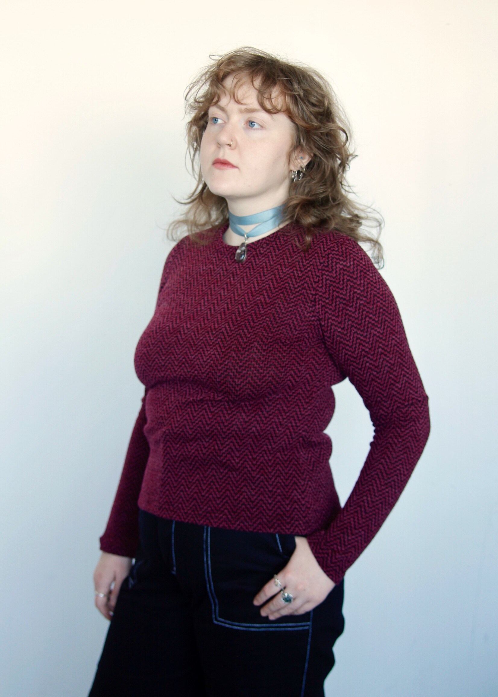 Studio Citizen Studio Citizen Fitted Top - Burgundy Zig Zag