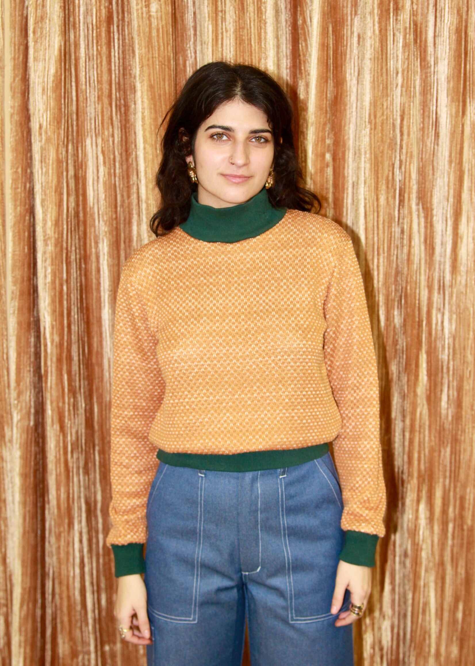 Studio Citizen Studio Citizen Mockneck Sweater in Burnt Orange with Forest Green Rib