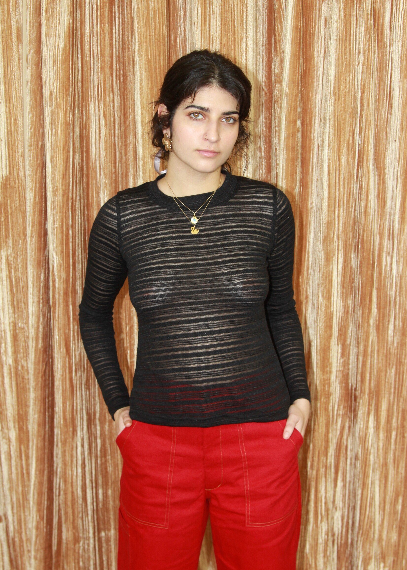 Studio Citizen Studio Citizen Fitted Top in Sheer Black Stripe