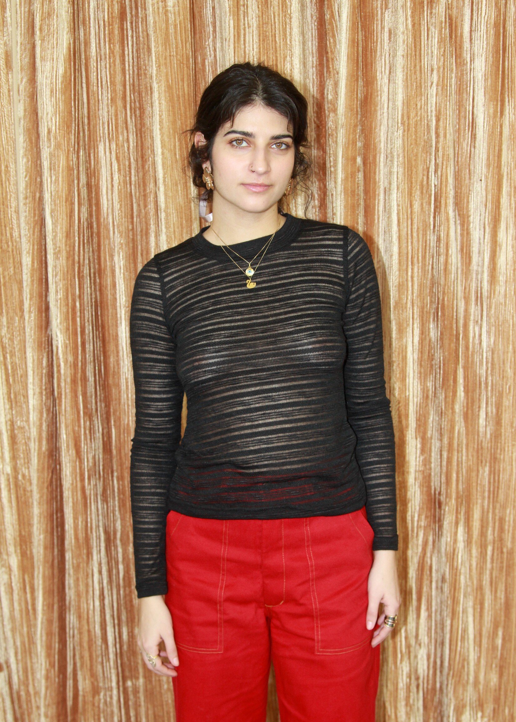 Studio Citizen Studio Citizen Fitted Top in Sheer Black Stripe