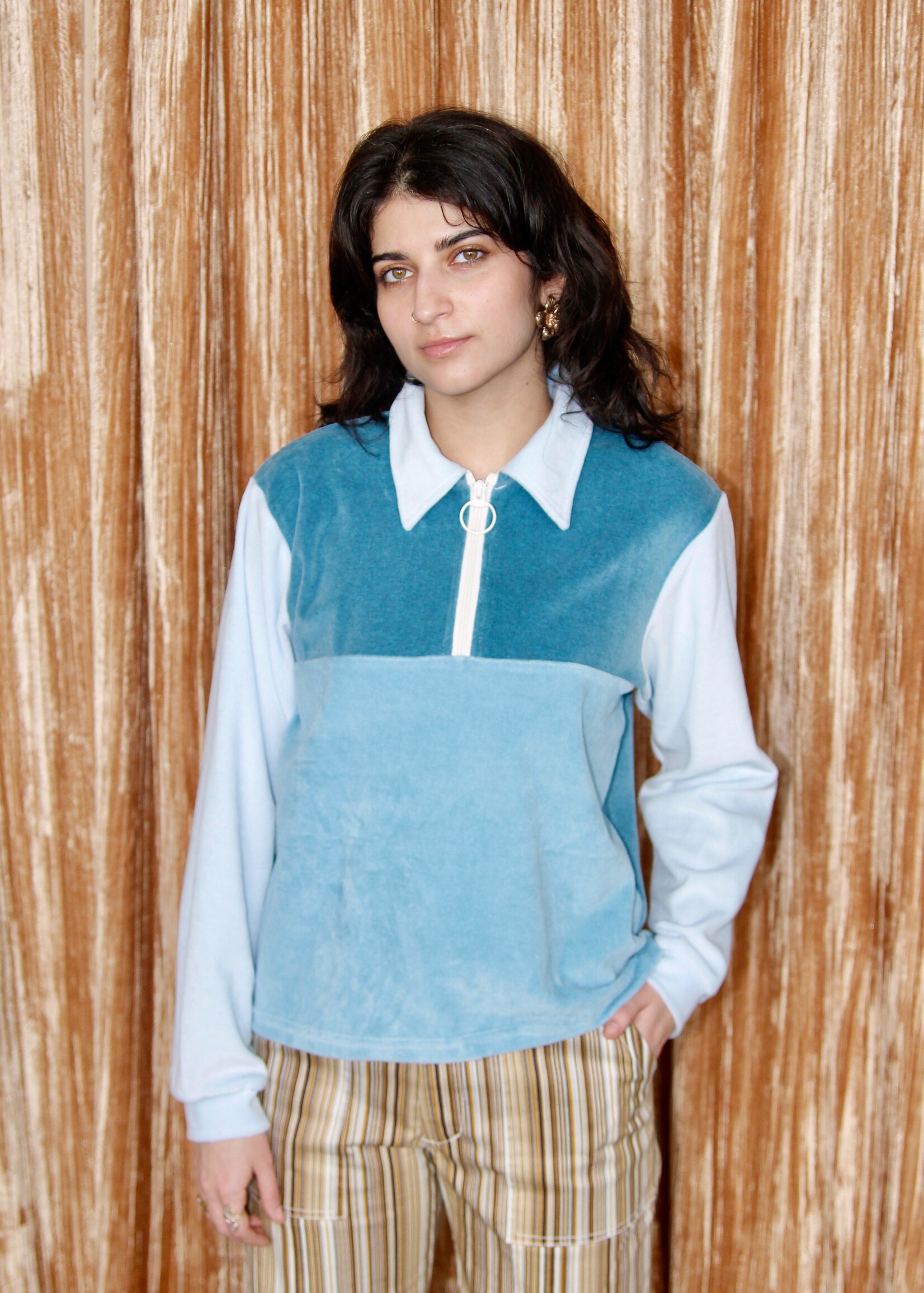 Studio Citizen Studio Citizen Polo Sweater in Blue Velour