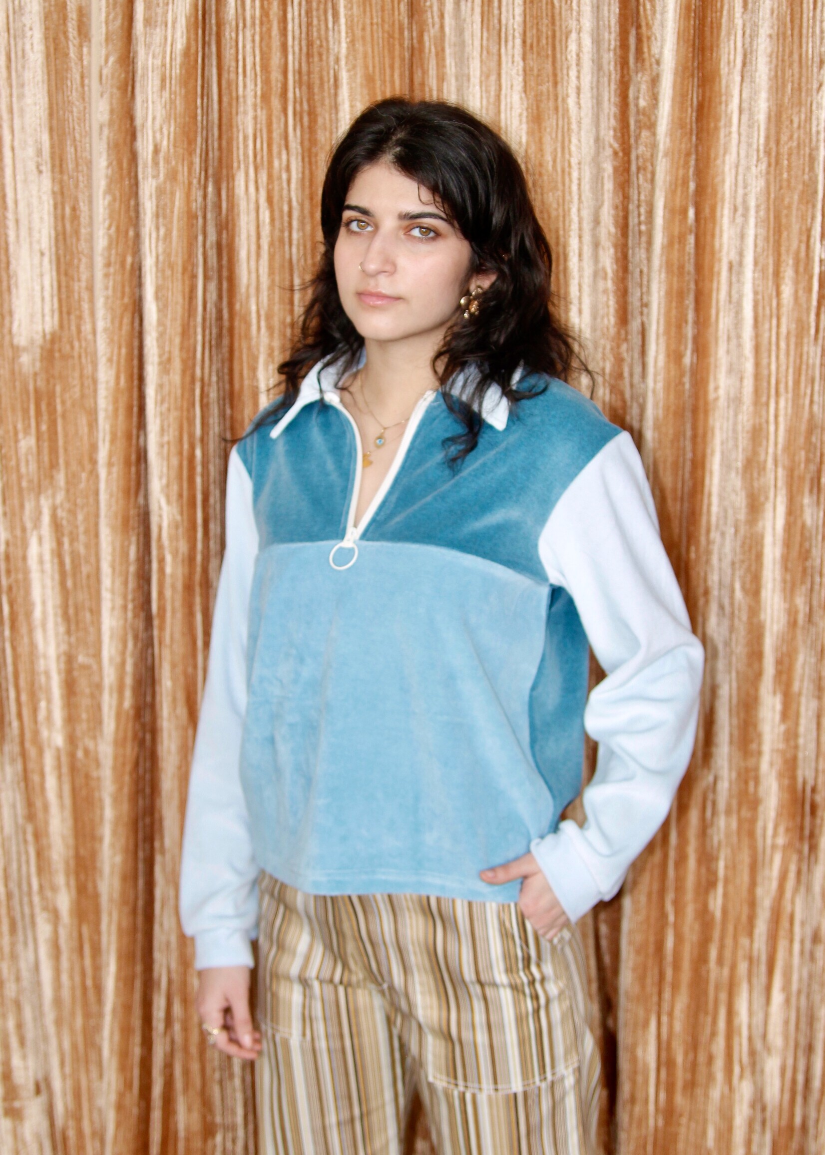 Studio Citizen Studio Citizen Polo Sweater in Blue Velour