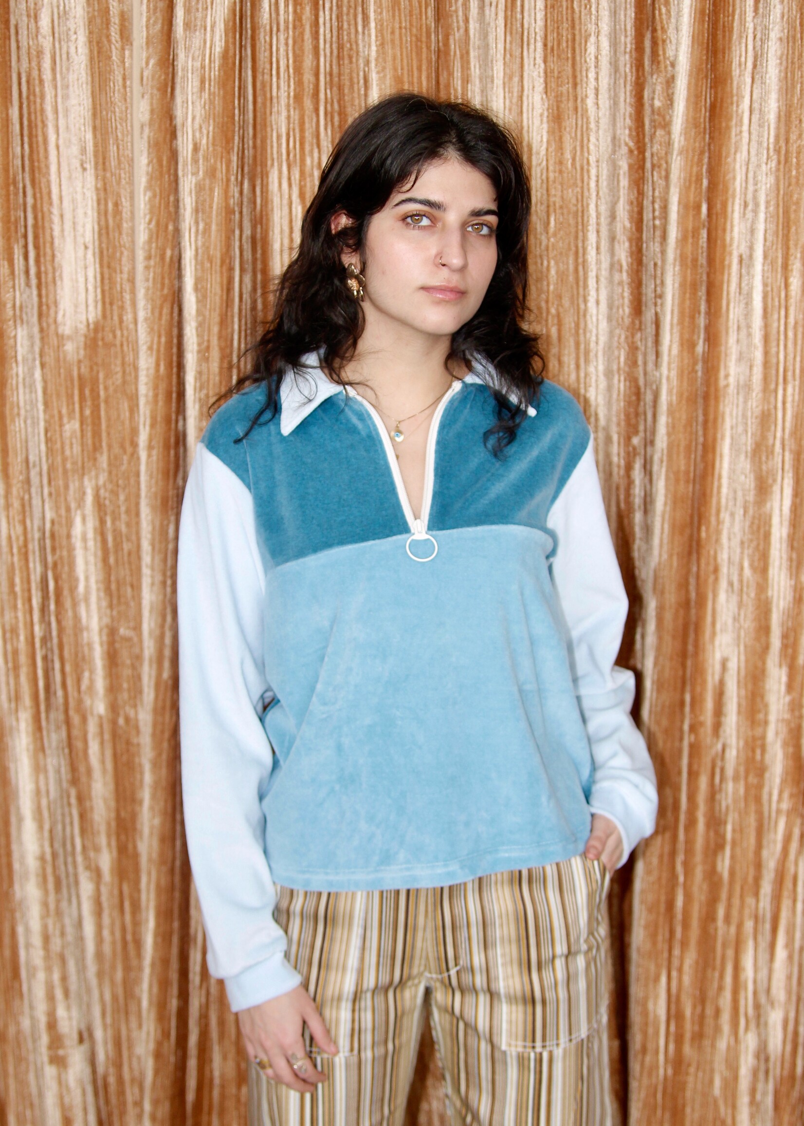 Studio Citizen Studio Citizen Polo Sweater in Blue Velour