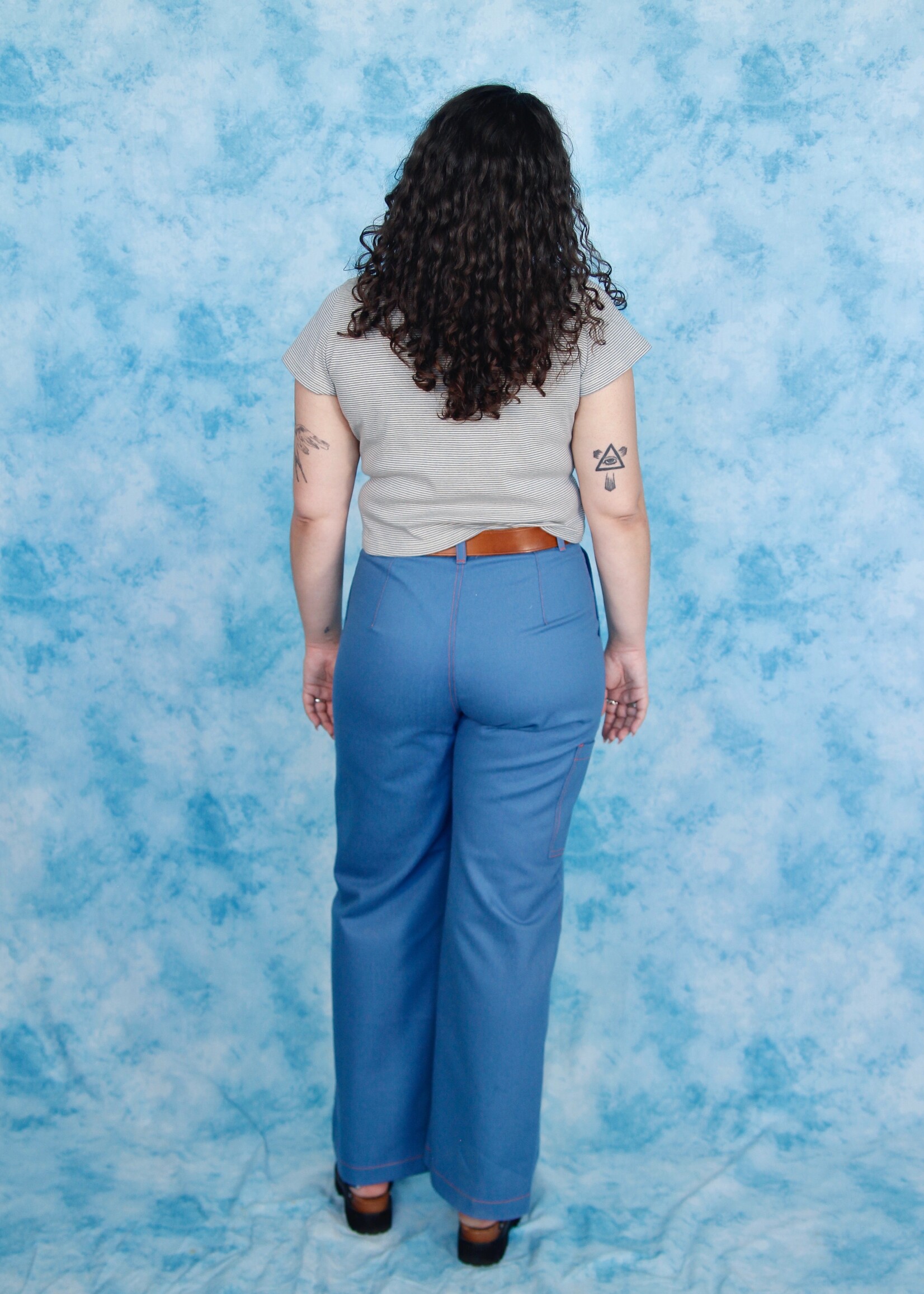Studio Citizen Carpenter Pants in Blue with Orange Top Stitch
