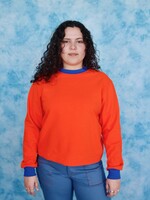 Studio Citizen Crewneck Sweater Flat Hem in Orange with Blue Rib