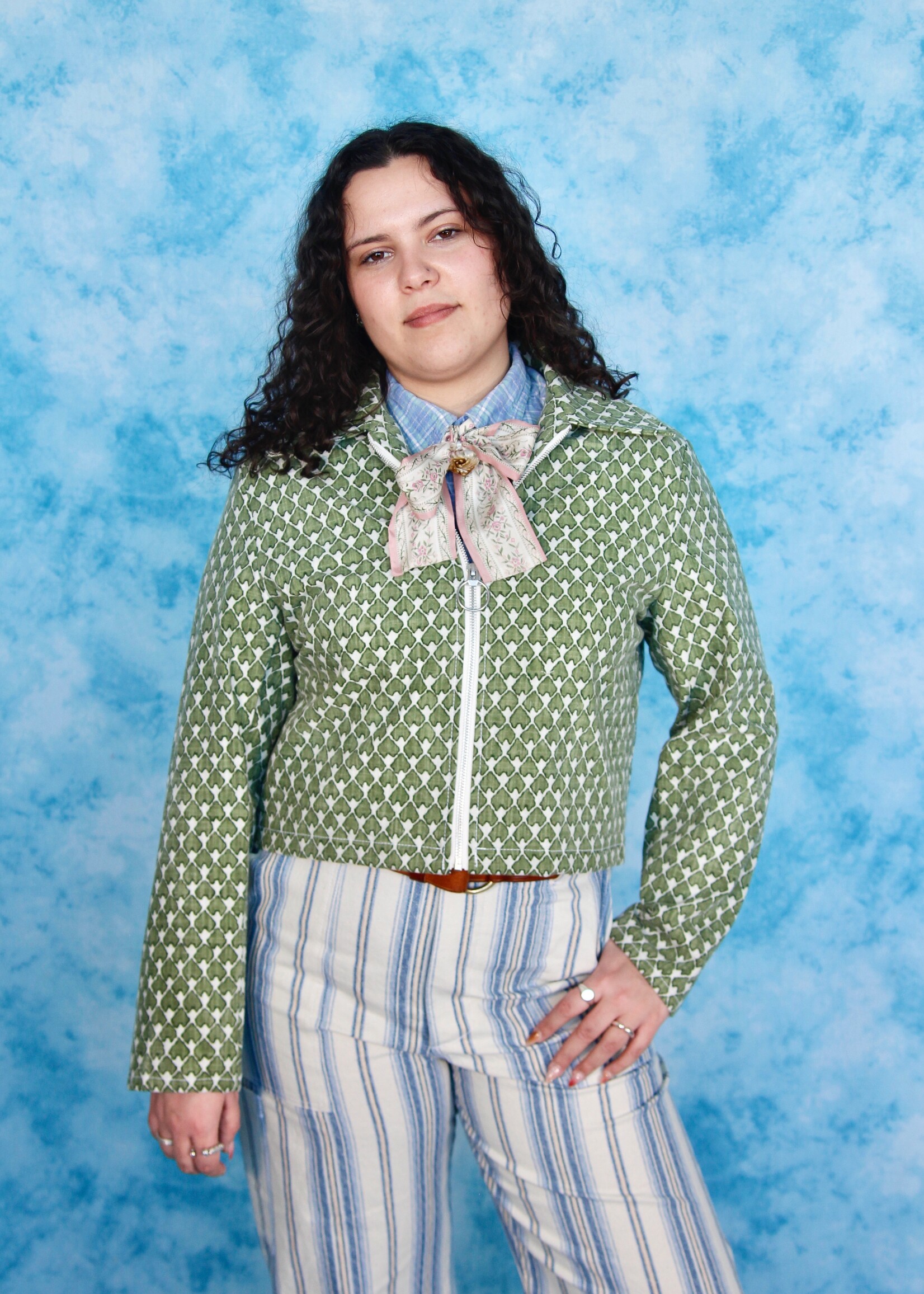 Studio Citizen Studio Citizen ZipperJacket in Green Diagonal Grid