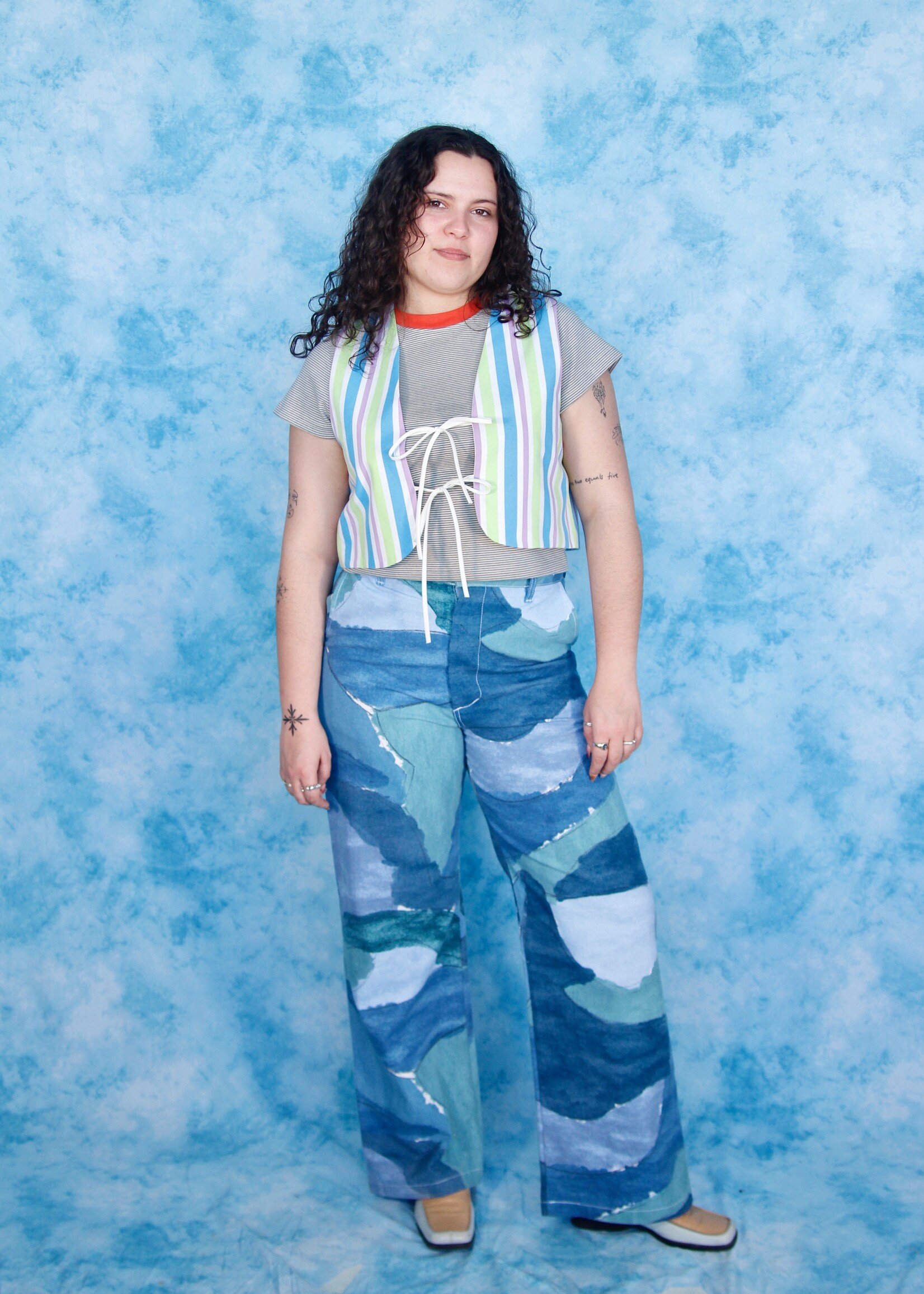 Studio Citizen Studio Citizen Straight Cut Pants in Blue Watercolour