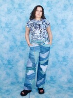 Studio Citizen Straight Cut Pants in Blue Watercolour