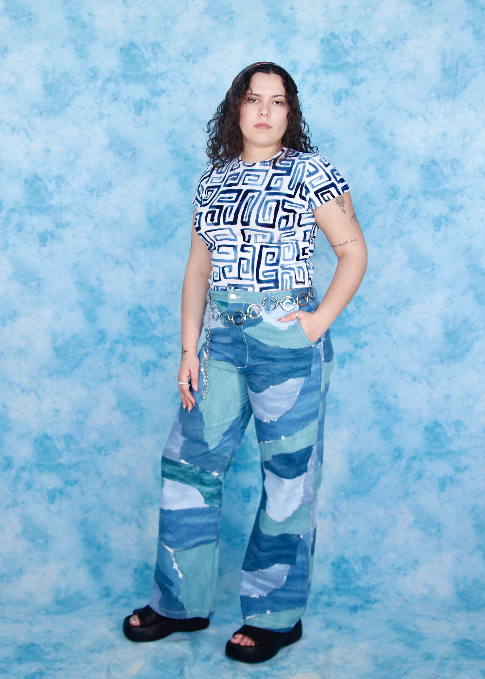 Studio Citizen Studio Citizen Straight Cut Pants in Blue Watercolour