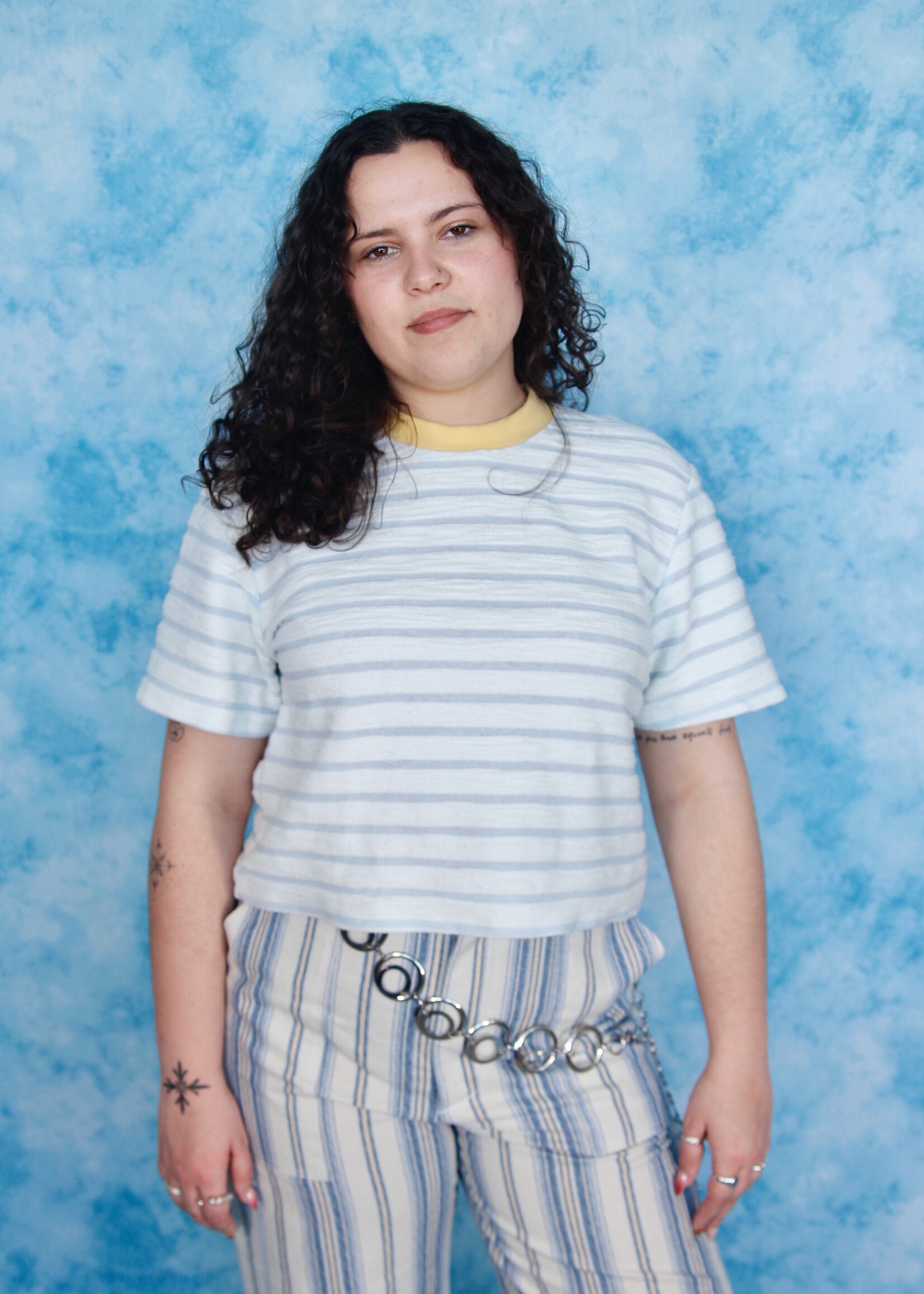 Studio Citizen Studio Citizen Perfect Tee in White Terry with Blue Stripe