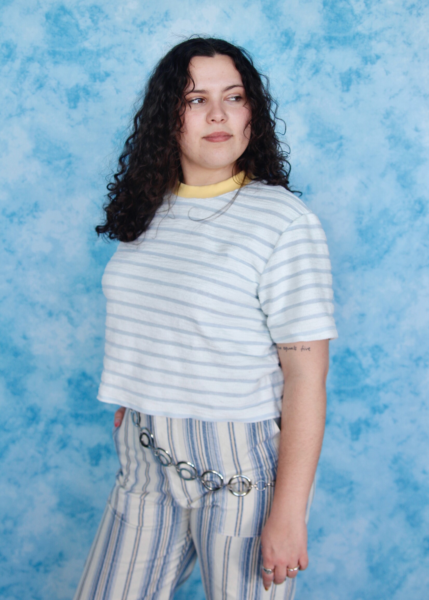 Studio Citizen Studio Citizen Perfect Tee in White Terry with Blue Stripe
