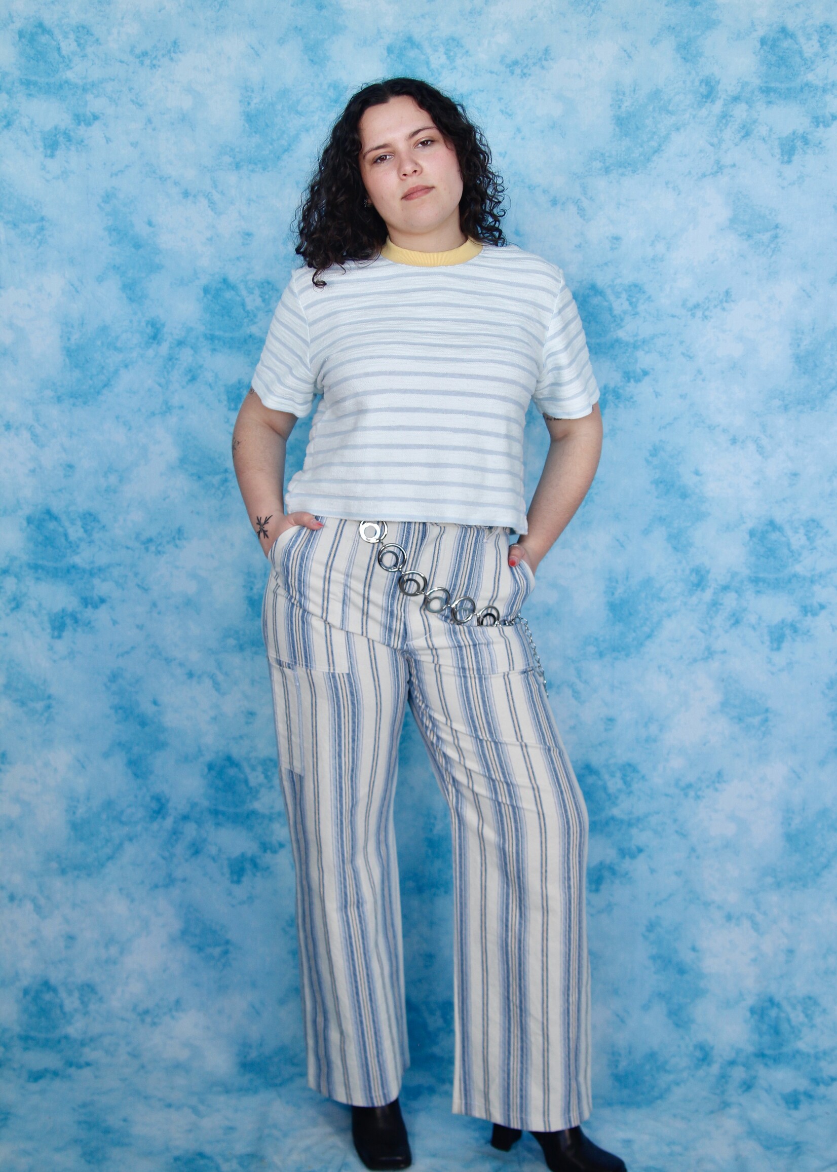Studio Citizen Studio Citizen Perfect Tee in White Terry with Blue Stripe