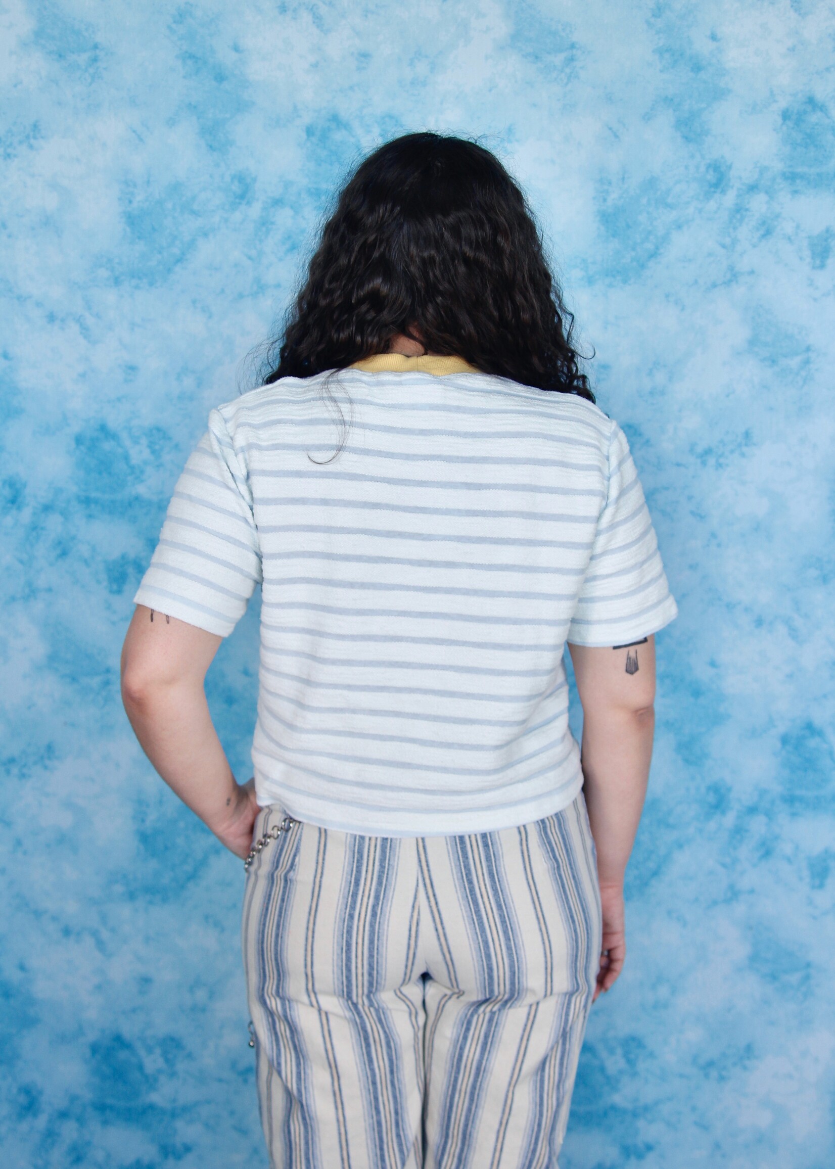 Studio Citizen Studio Citizen Perfect Tee in White Terry with Blue Stripe