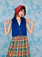 Studio Citizen Reversible Fitted Tie Vest in Royal Blue and Colourful Plaid