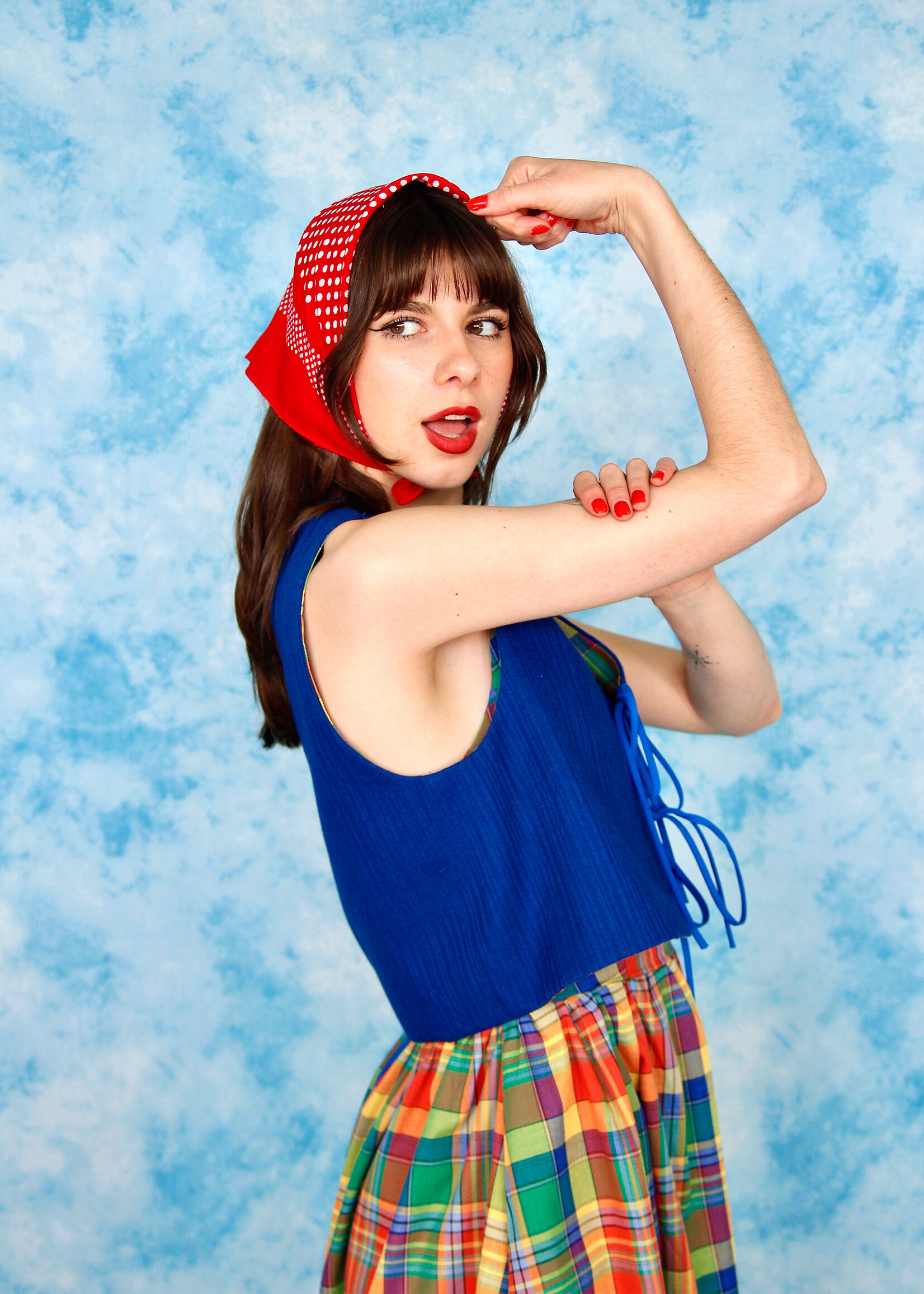 Studio Citizen Studio Citizen Upcycled Fitted Vest in Royal Blue and Colourful Plaid