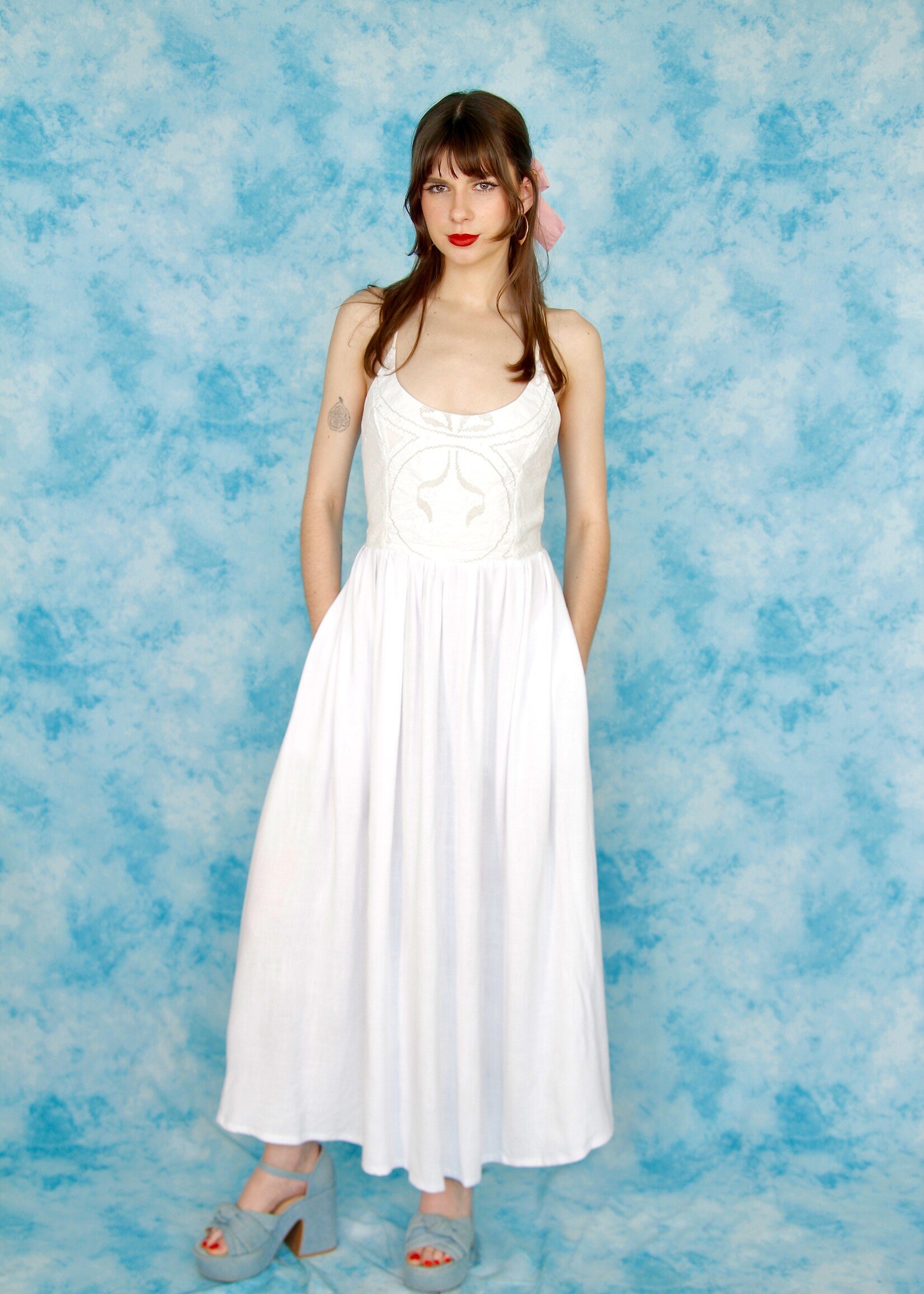 Studio Citizen Studio Citizen Upcycled Maiden Dress with Cut-out Embroidered Bodice - Size XXS