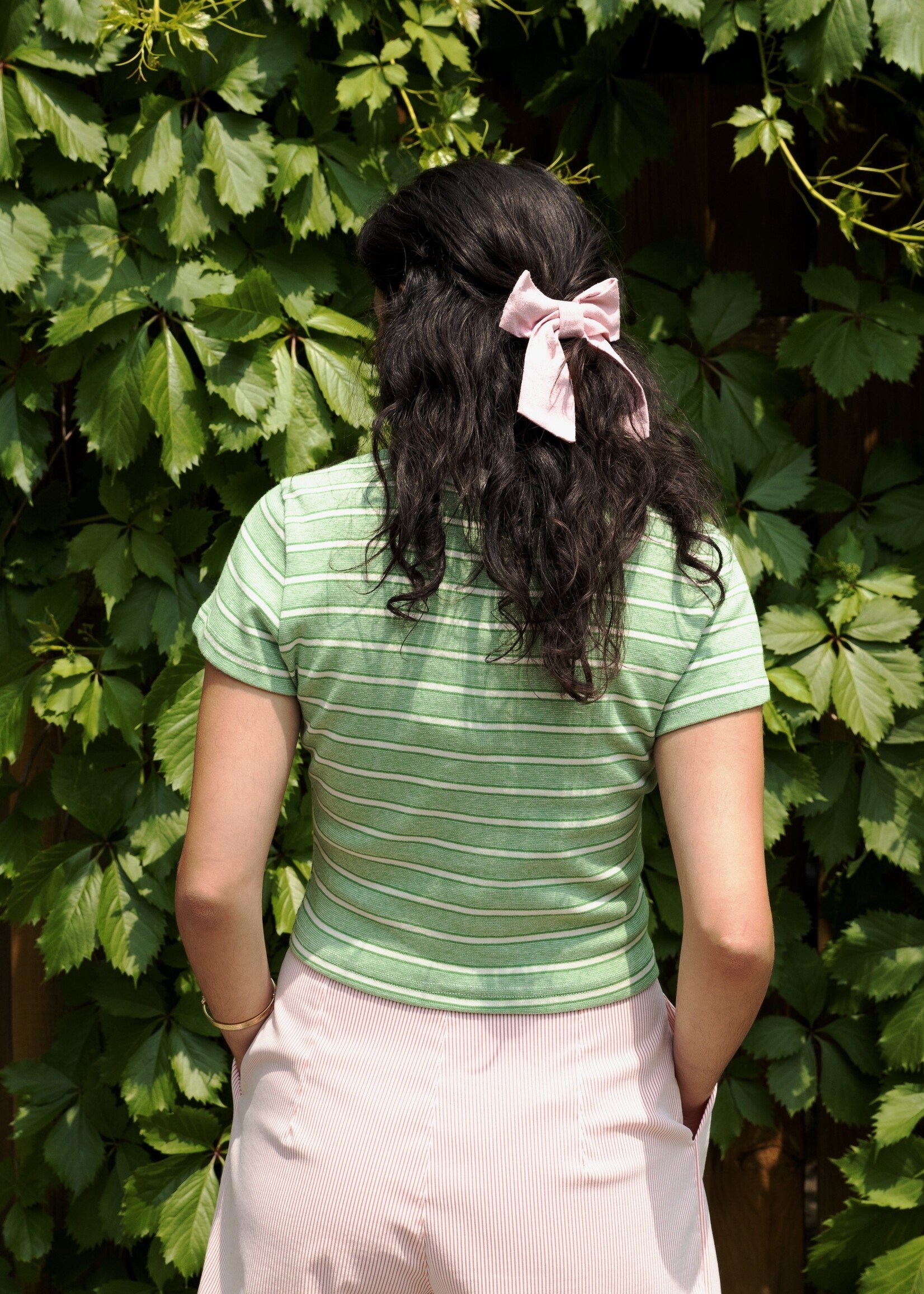 Studio Citizen Studio Citizen Baby Tee in Green Stripe and Cream Rib