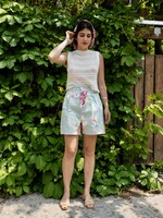 Studio Citizen Helia Pleated Shorts in Blue Floral Cotton