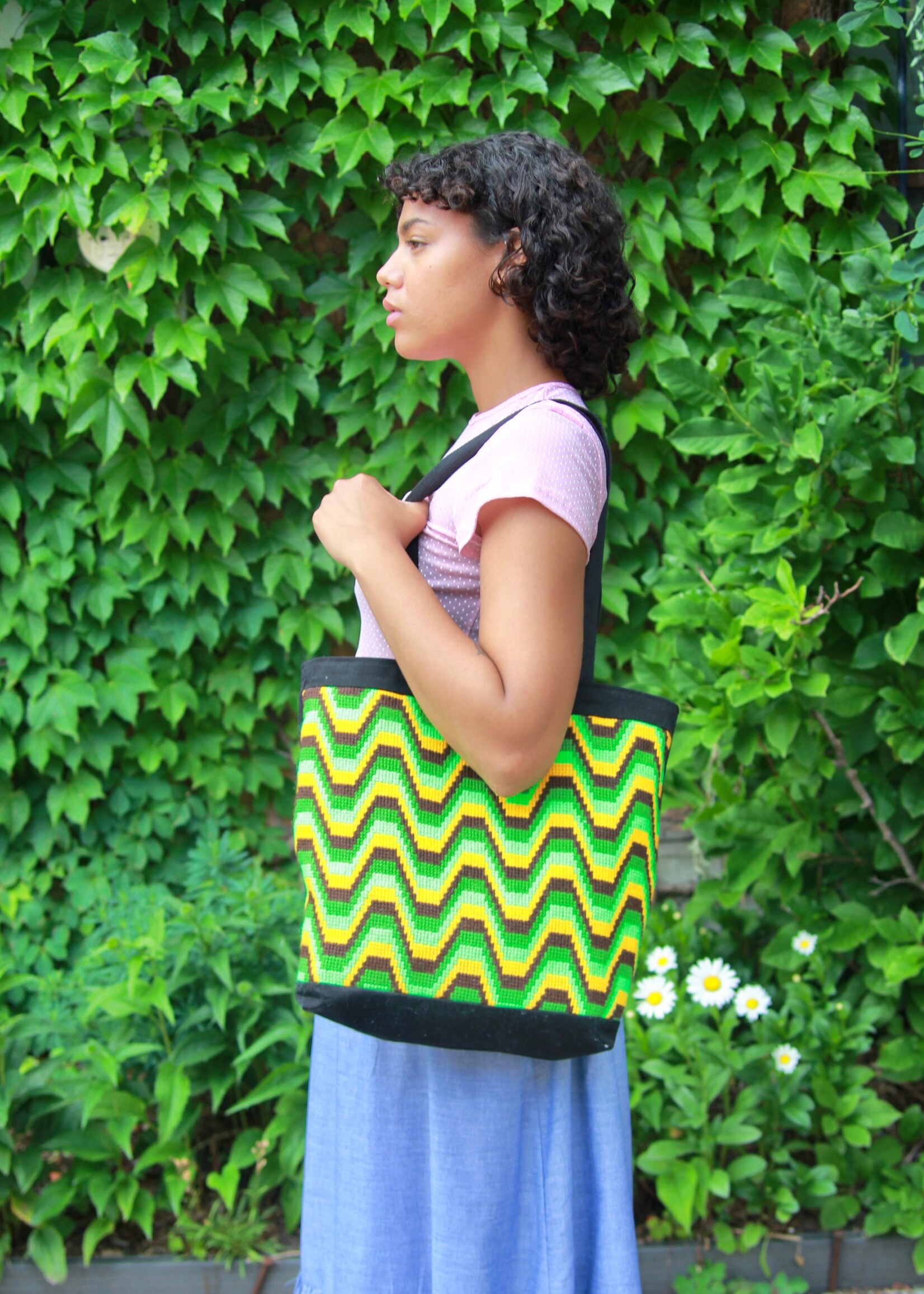 Studio Citizen Studio Citizen Upcycled Cross-Stitch Tote Bag - 70s Wave