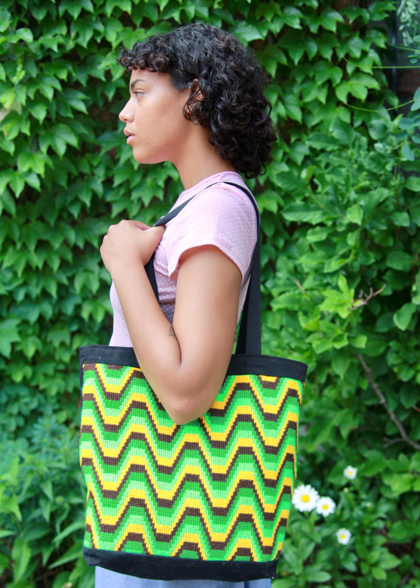 Studio Citizen Studio Citizen Upcycled Cross-Stitch Tote Bag - 70s Wave