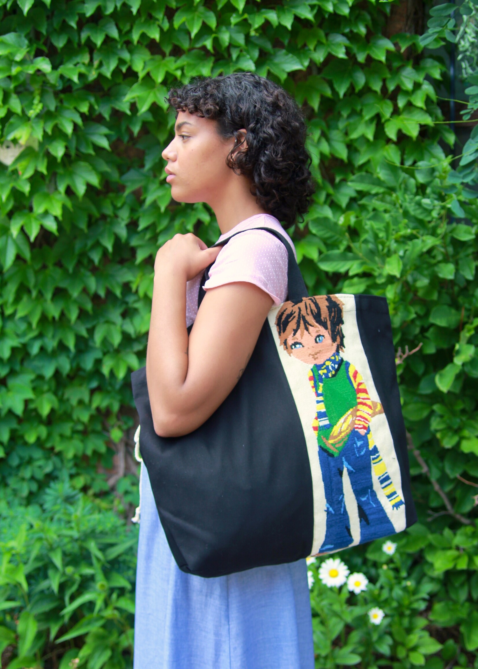 Studio Citizen Studio Citizen Upcycled Cross-Stitch Tote Bag - 60s Boy