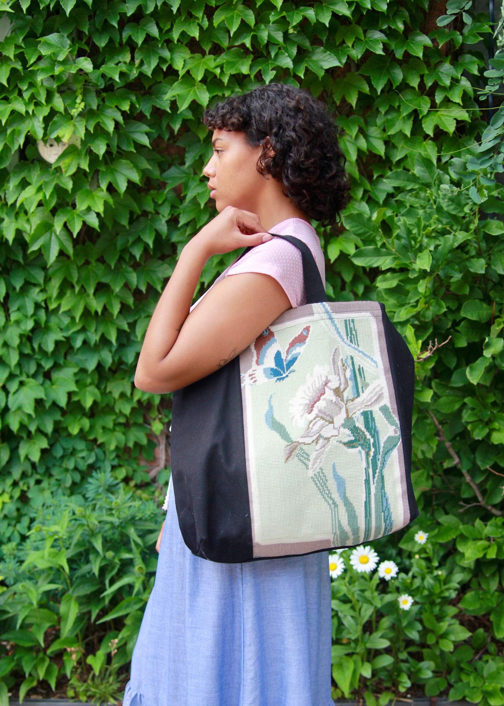 Studio Citizen Studio Citizen Upcycled Cross-Stitch Tote Bag - Lily and Butterfly