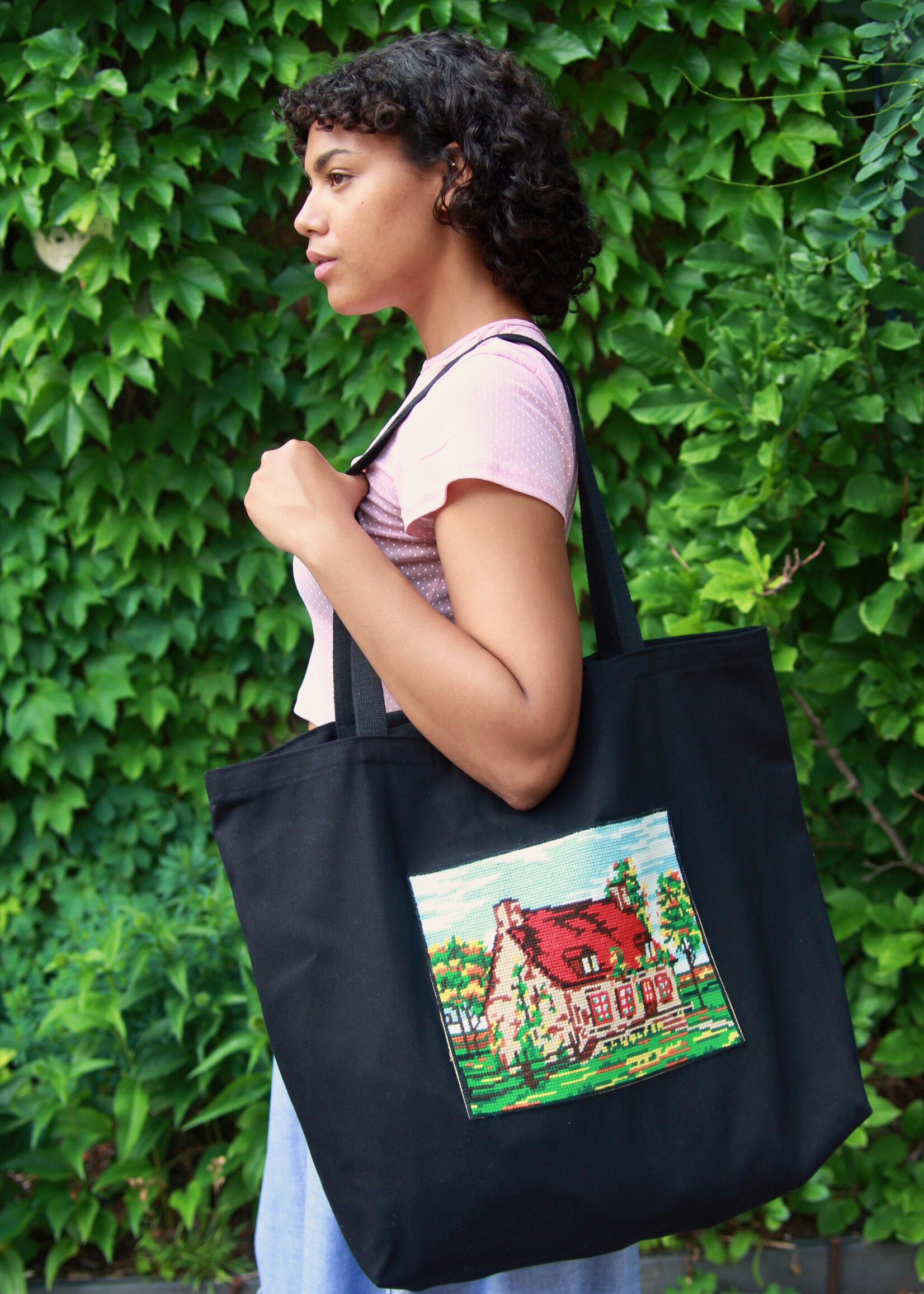 Studio Citizen Studio Citizen Upcycled Cross-Stitch Tote Bag - Country Cottage