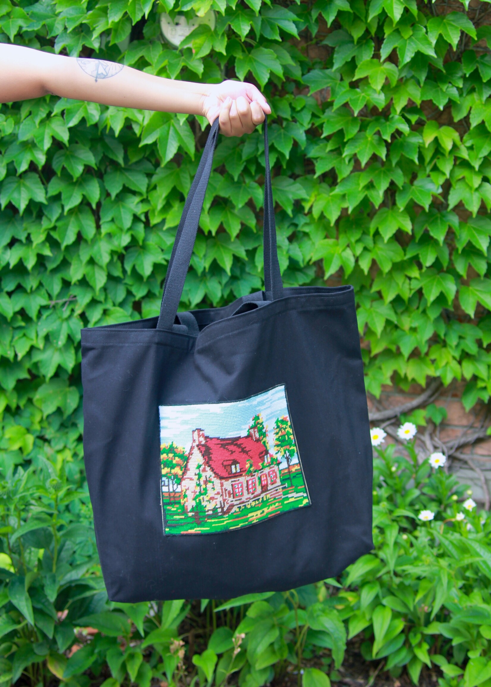 Studio Citizen Studio Citizen Upcycled Cross-Stitch Tote Bag - Country Cottage
