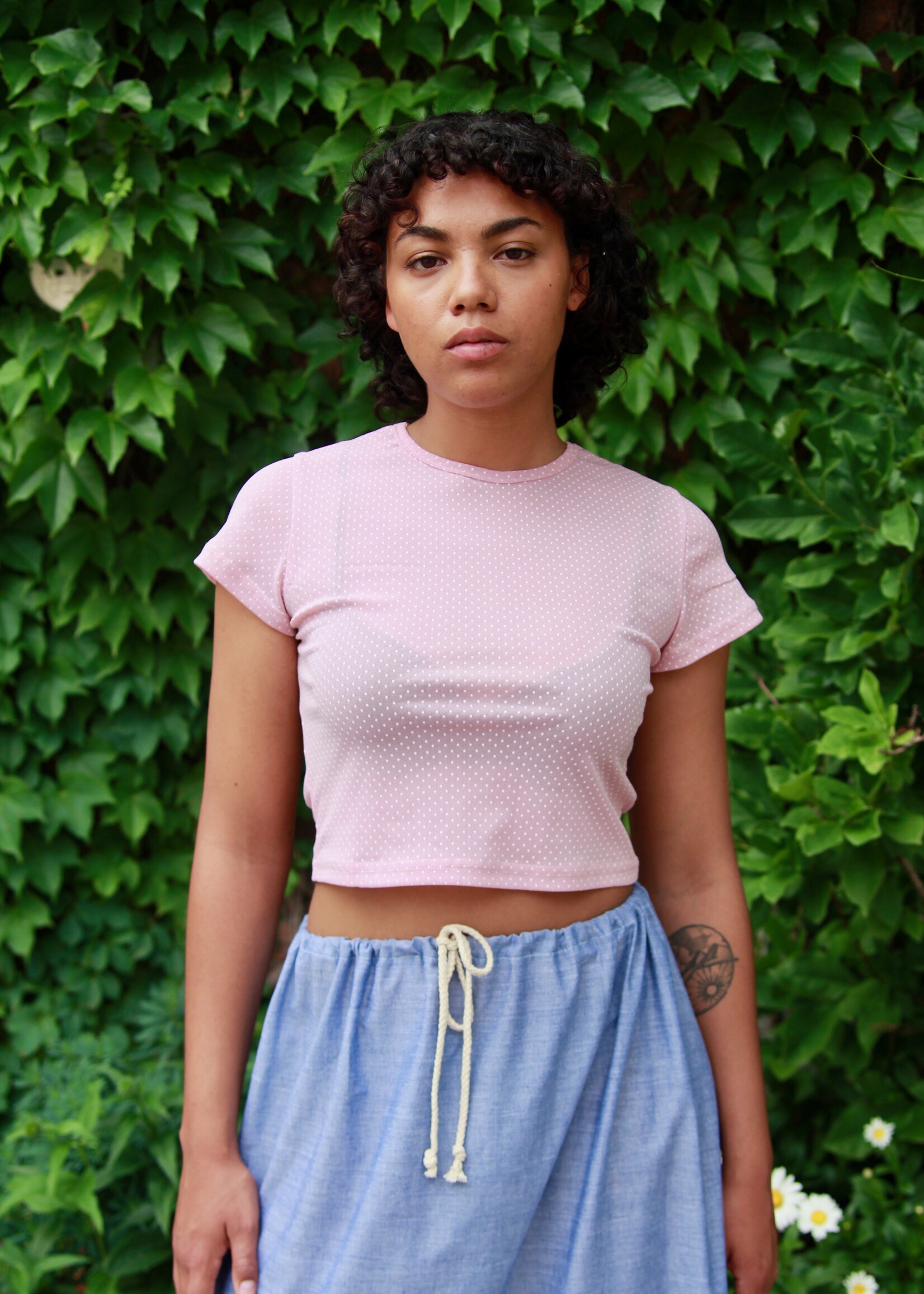 Studio Citizen Studio Citizen Baby Tee in Pink Mesh with White Polka-dots