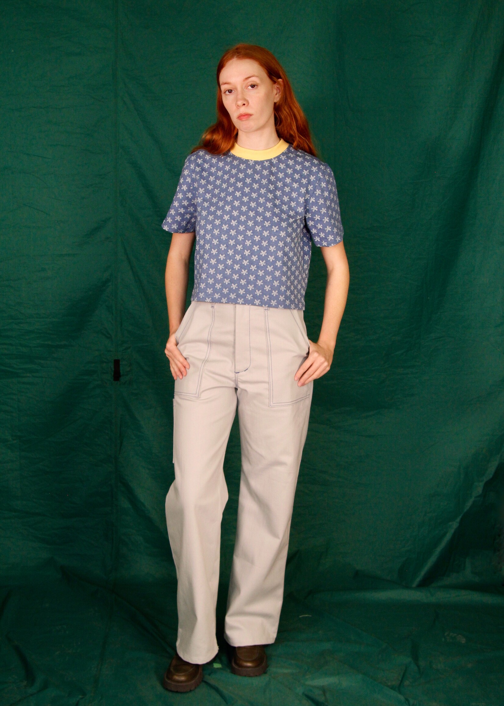 Studio Citizen Studio Citizen Perfect Tee in Blue Flower w/ Yellow Rib